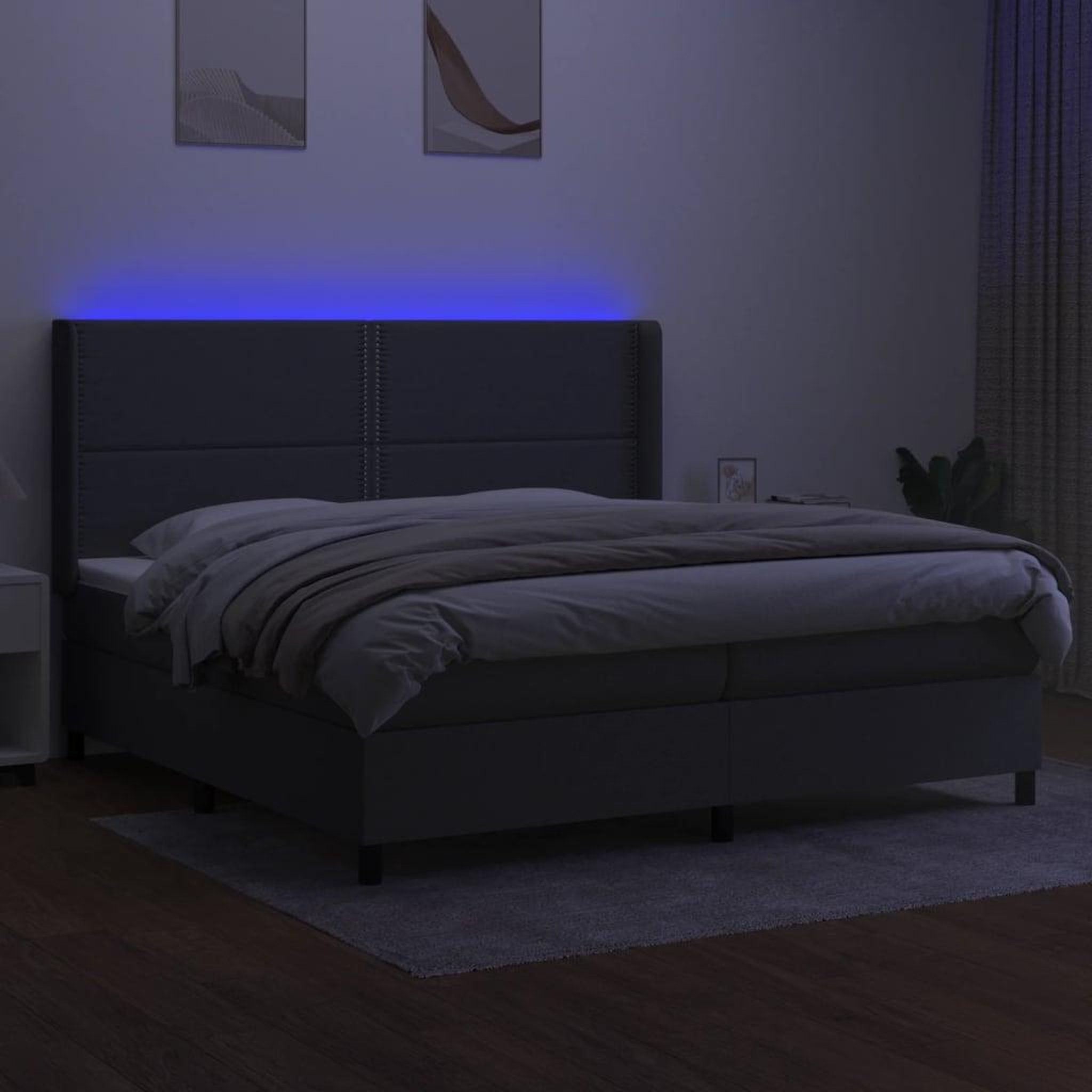Voir la diapositive 3 : VIDAXL Sommier a lattes de lit matelas LED Gris fonce 200x200 cm Tissu