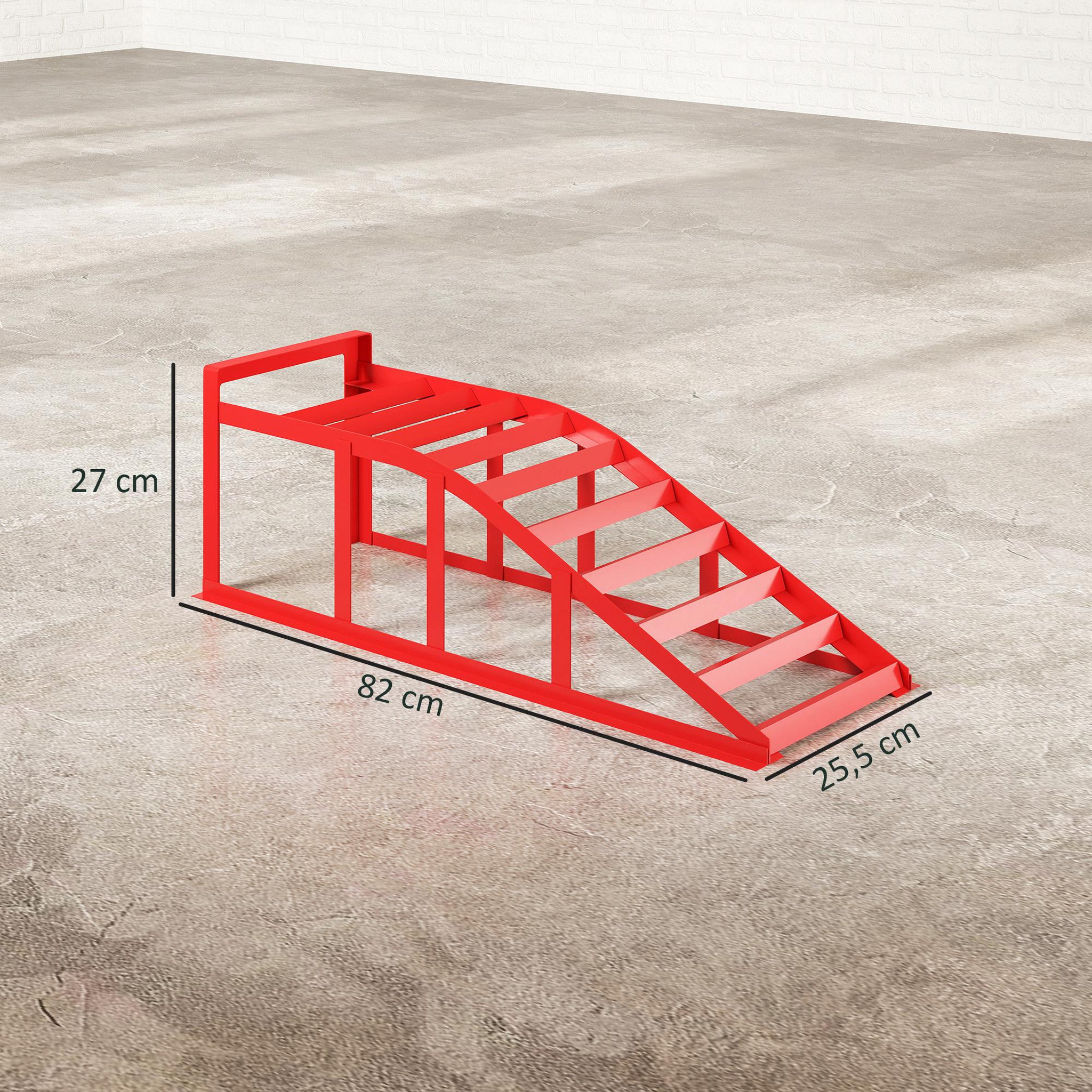 Voir la diapositive 3 : HOMCOM Lot de 2 rampes de levage pour voiture en acier - 1T levée max. 220 mm - rouge