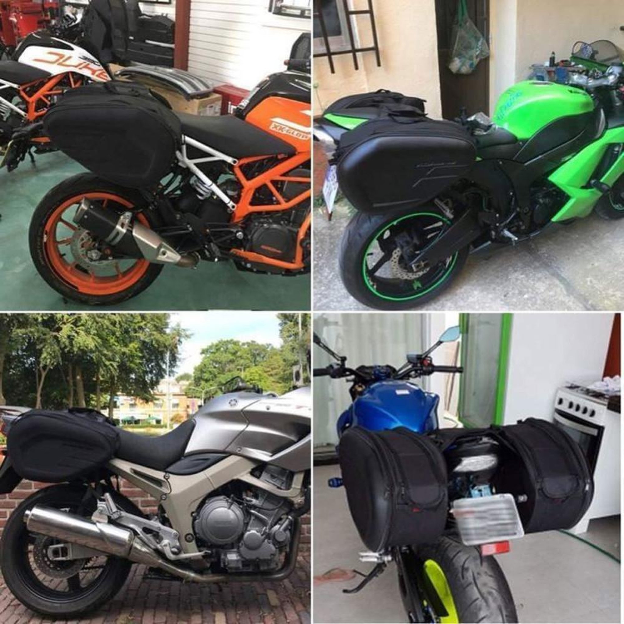 Voir la diapositive 4 : Sacs de moto imperméables extensibles 60 L noir style carbone, set 3 pièces (2 sacoches latérales + sac arrière/haut)