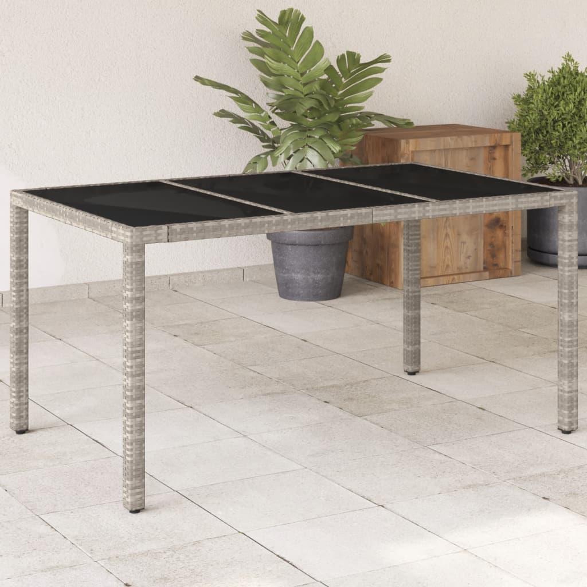 VIDAXL Table de jardin dessus en verre gris clair resine tressee