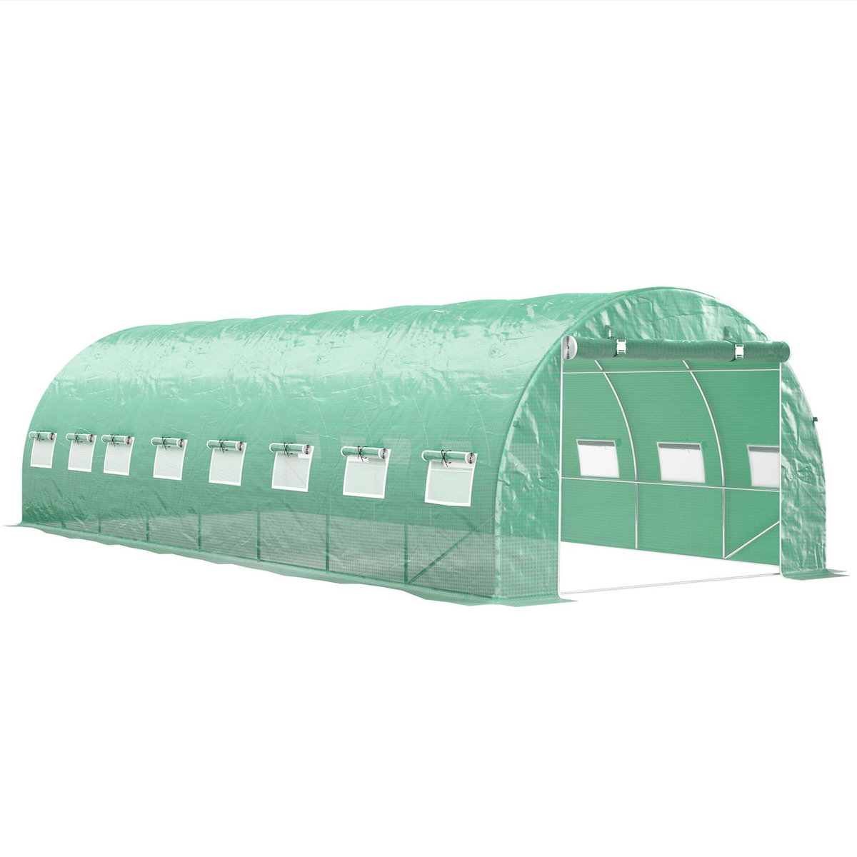OUTSUNNY Serre tunnel 24m² dim. 8L x 3l x 2H m - 16 fenêtres, porte zippée - acier galvanisé PE haute densité vert
