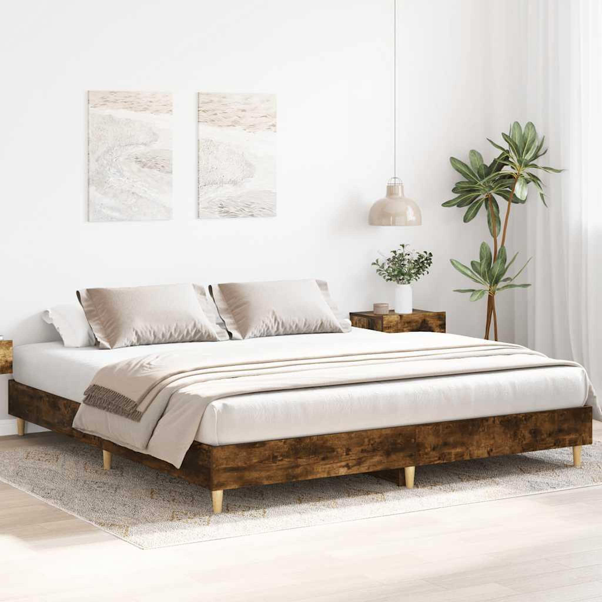 Voir la diapositive 3 : VIDAXL Cadre de lit sans matelas chene fume 160x200 cm bois ingenierie