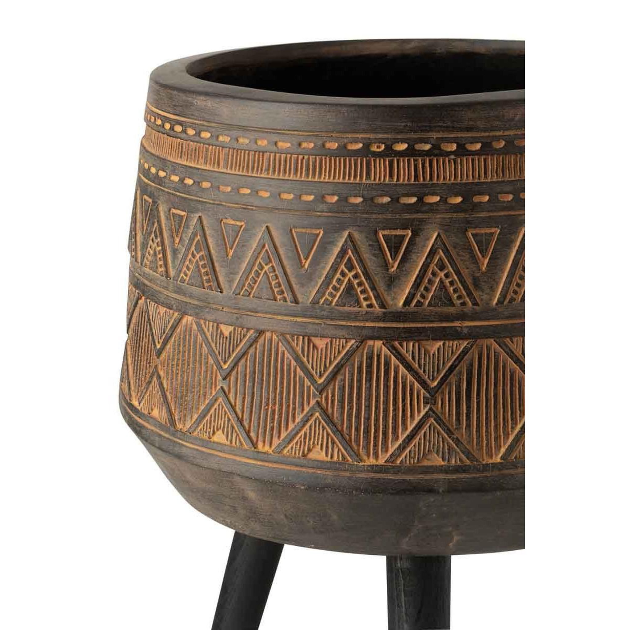 Voir la diapositive 3 : J-LINE Cache-pot sur 3 pieds  ethnique  56cm marron