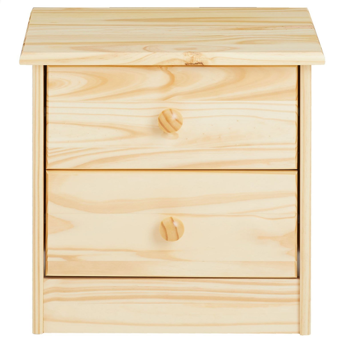 IDIMEX Table de chevet RONDO avec 2 tiroirs, table de nuit en pin massif, chevet en bois vernis naturel
