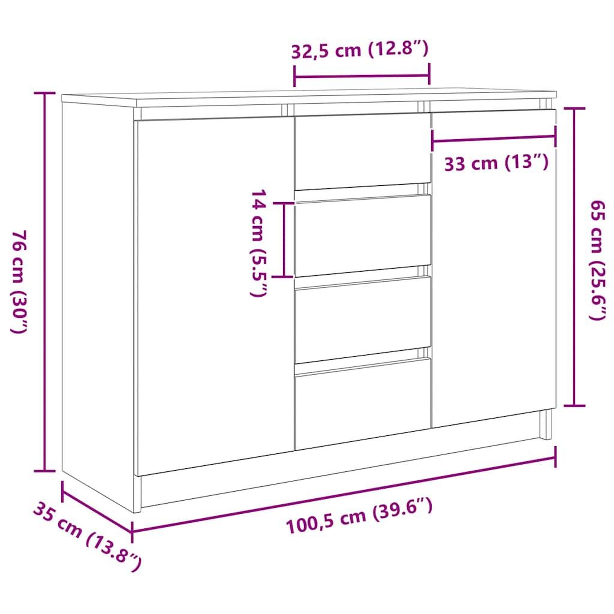 Voir la diapositive 6 : VIDAXL Buffet avec tiroirs vieux bois 100,5x35x76 cm bois d'ingenierie