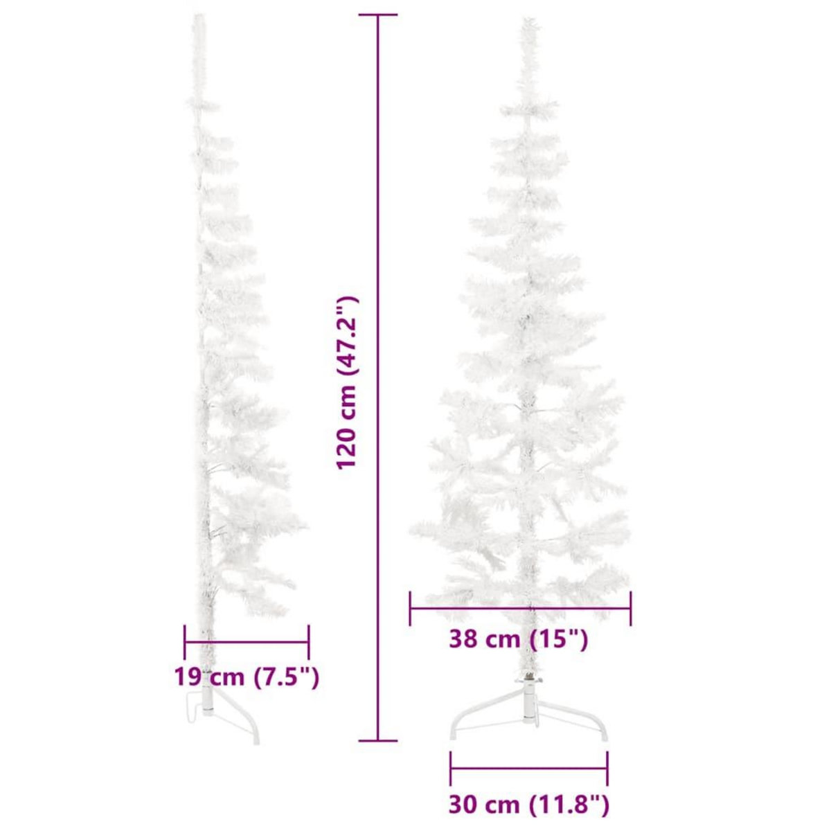 VIDAXL Demi sapin de Noël artificiel mince avec support Blanc 120 cm