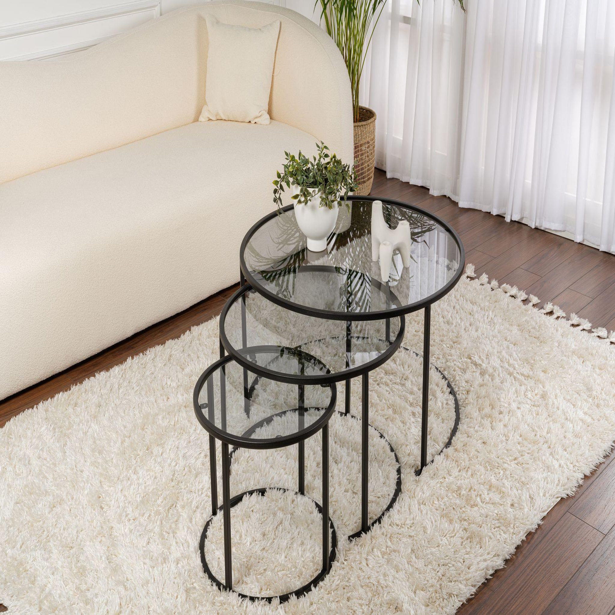 Voir la diapositive 2 : Habitat et Jardin Lot de 3 tables basses en métal  aurum  -  80 x 80 x 43 cm - noir gris