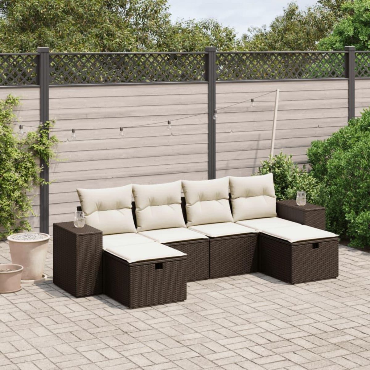 VIDAXL Salon de jardin avec coussins 6 pcs marron resine tressee