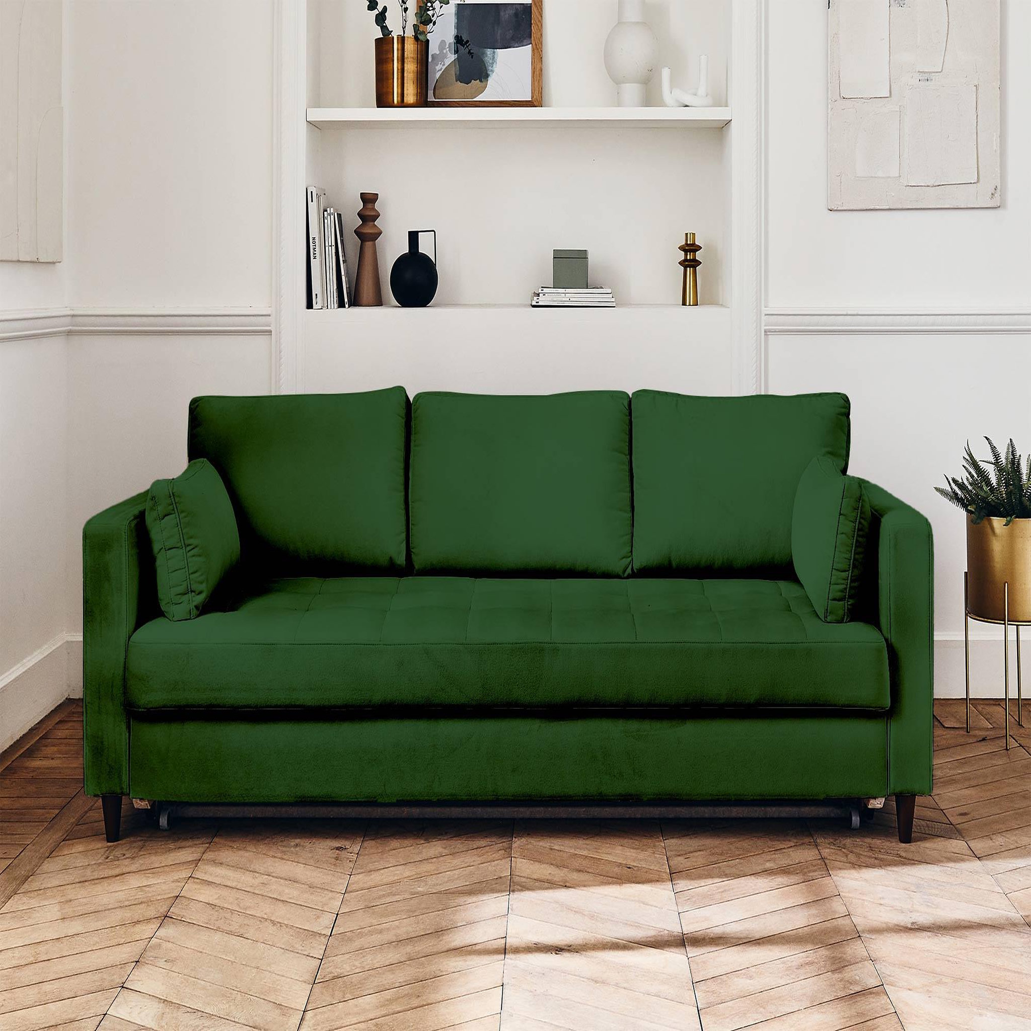 Voir la diapositive 5 : BEST MOBILIER Anna - canapé droit 3 places convertible avec poche en velours