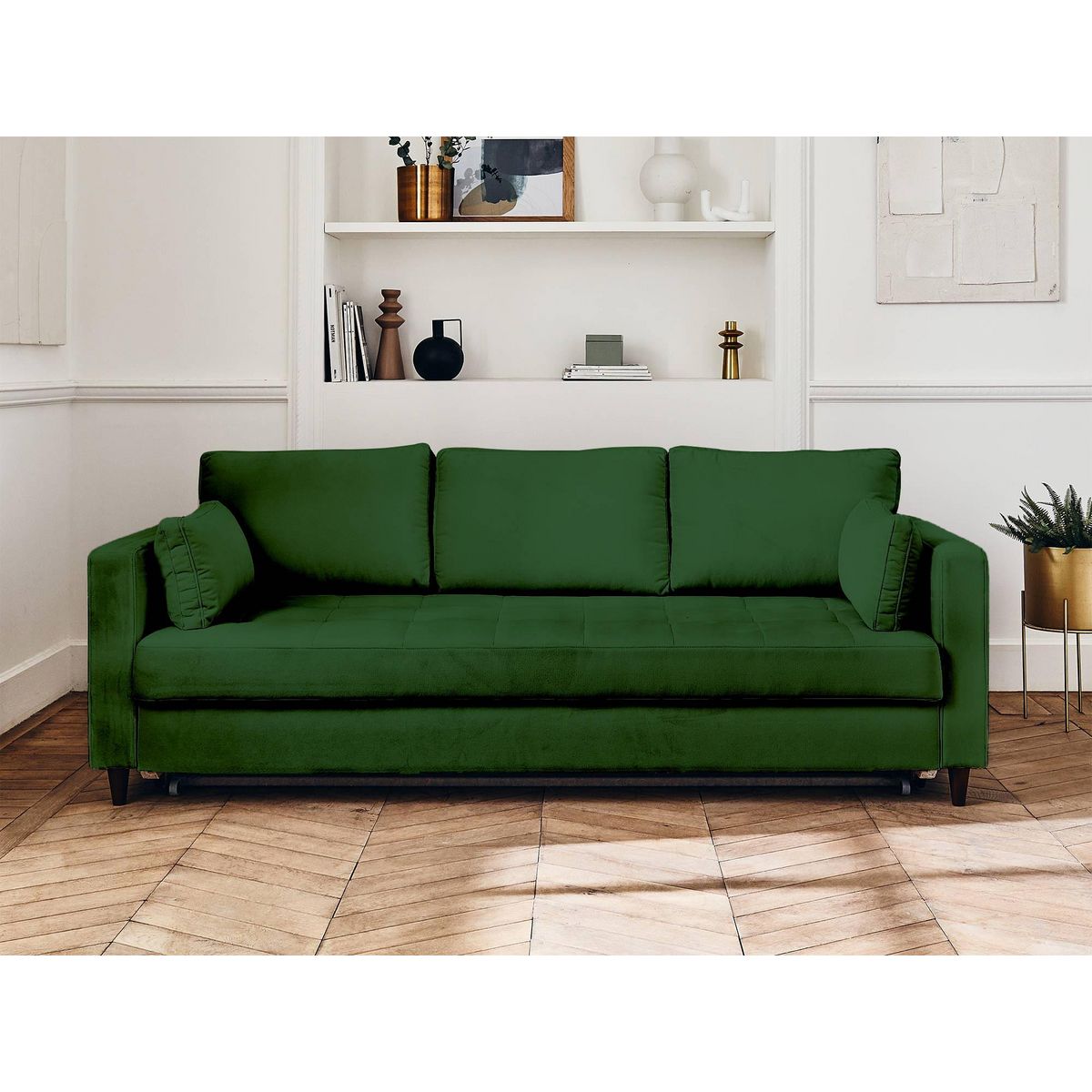 LISA DESIGN Anna - canapé droit 3 places convertible avec poche en velours