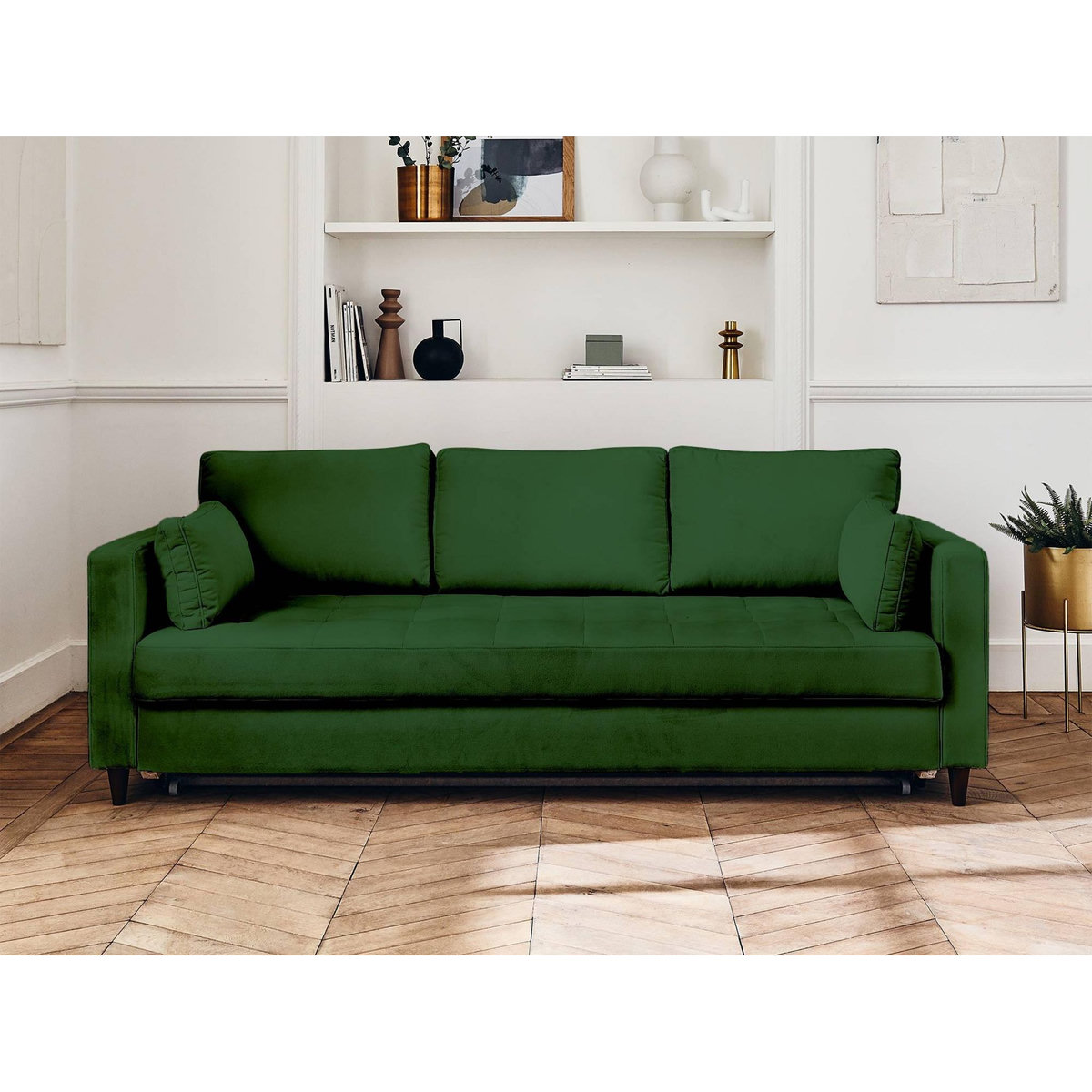 LISA DESIGN Anna - canapé droit 3 places convertible avec poche en velours