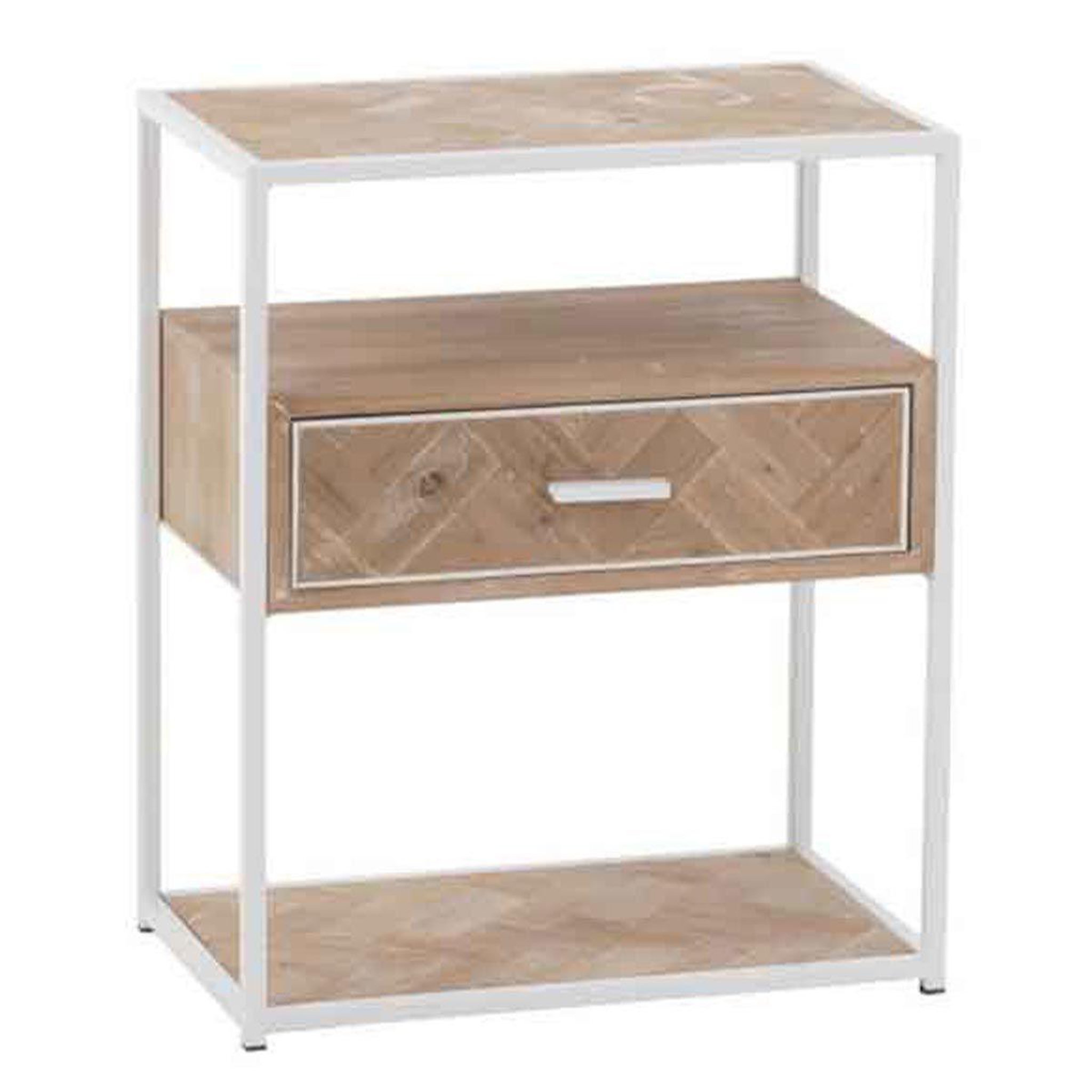 Voir la diapositive 1 : J-LINE Table d'Appoint 1 Tiroir  Miraza  61cm Naturel & Blanc