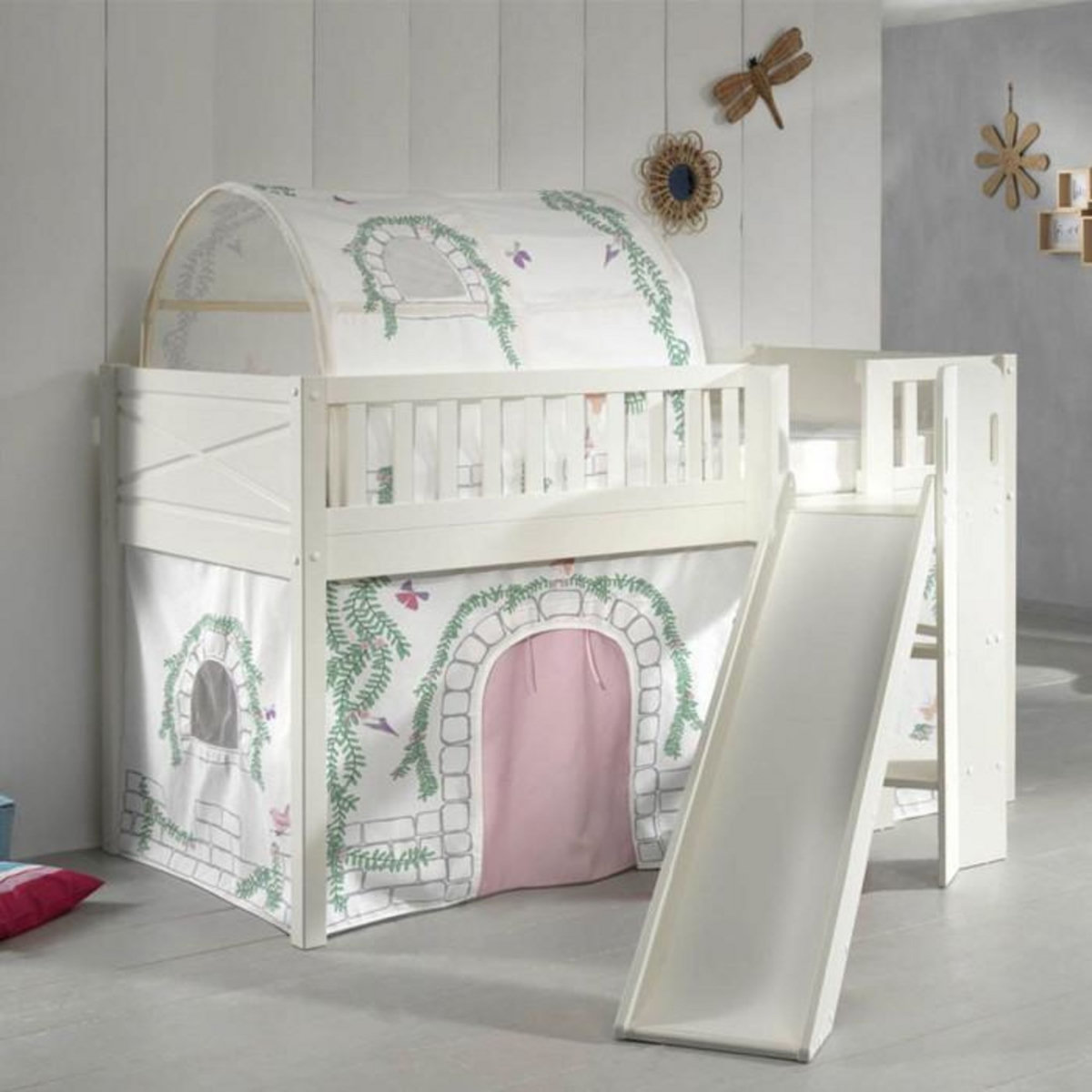 Paris Prix Lit Enfant Toboggan, Tente & Tunnel  Scott Birdy  90x200cm Blanc