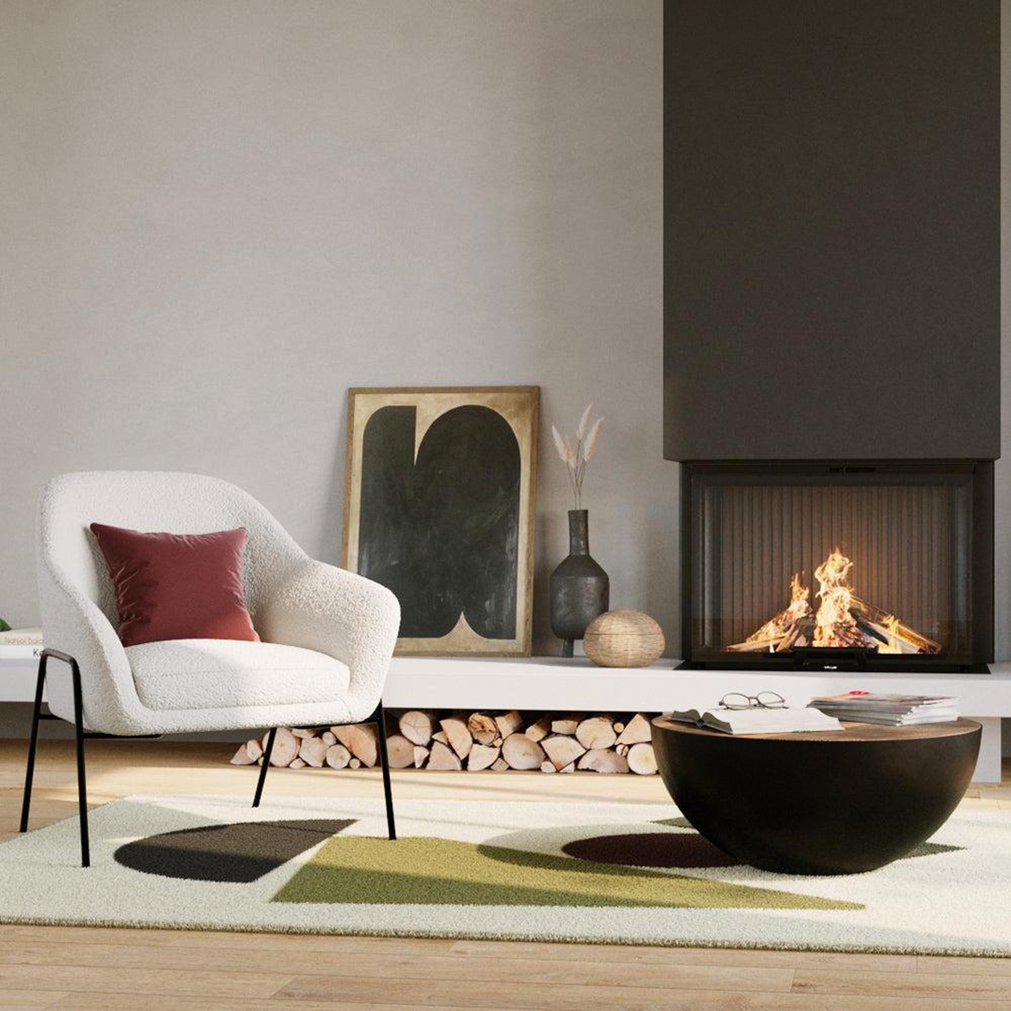 Voir la diapositive 4 : MAISON PAVANE Fauteuil blanc effet laine bouclette-aubin