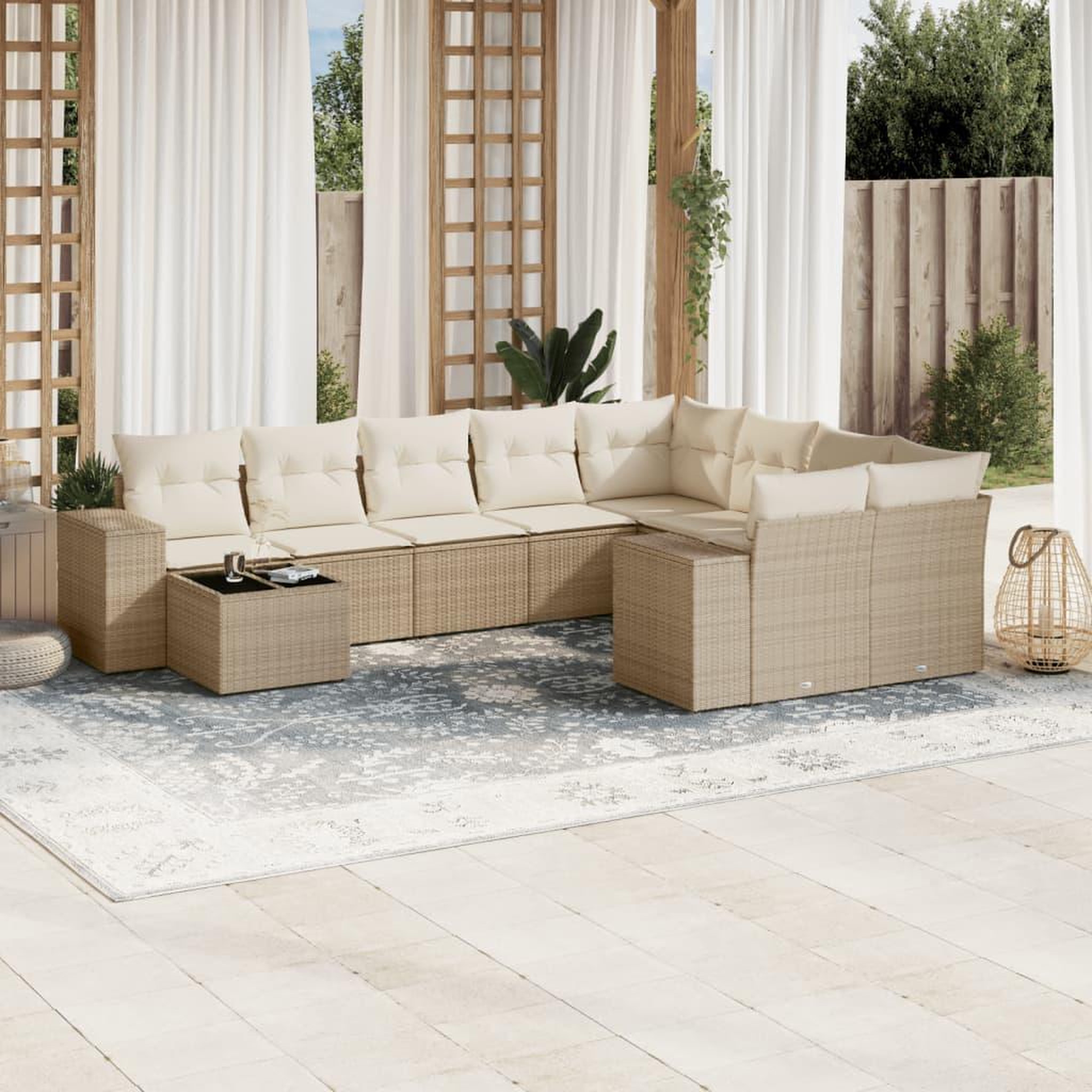 VIDAXL Salon de jardin avec coussins 10 pcs beige resine tressee