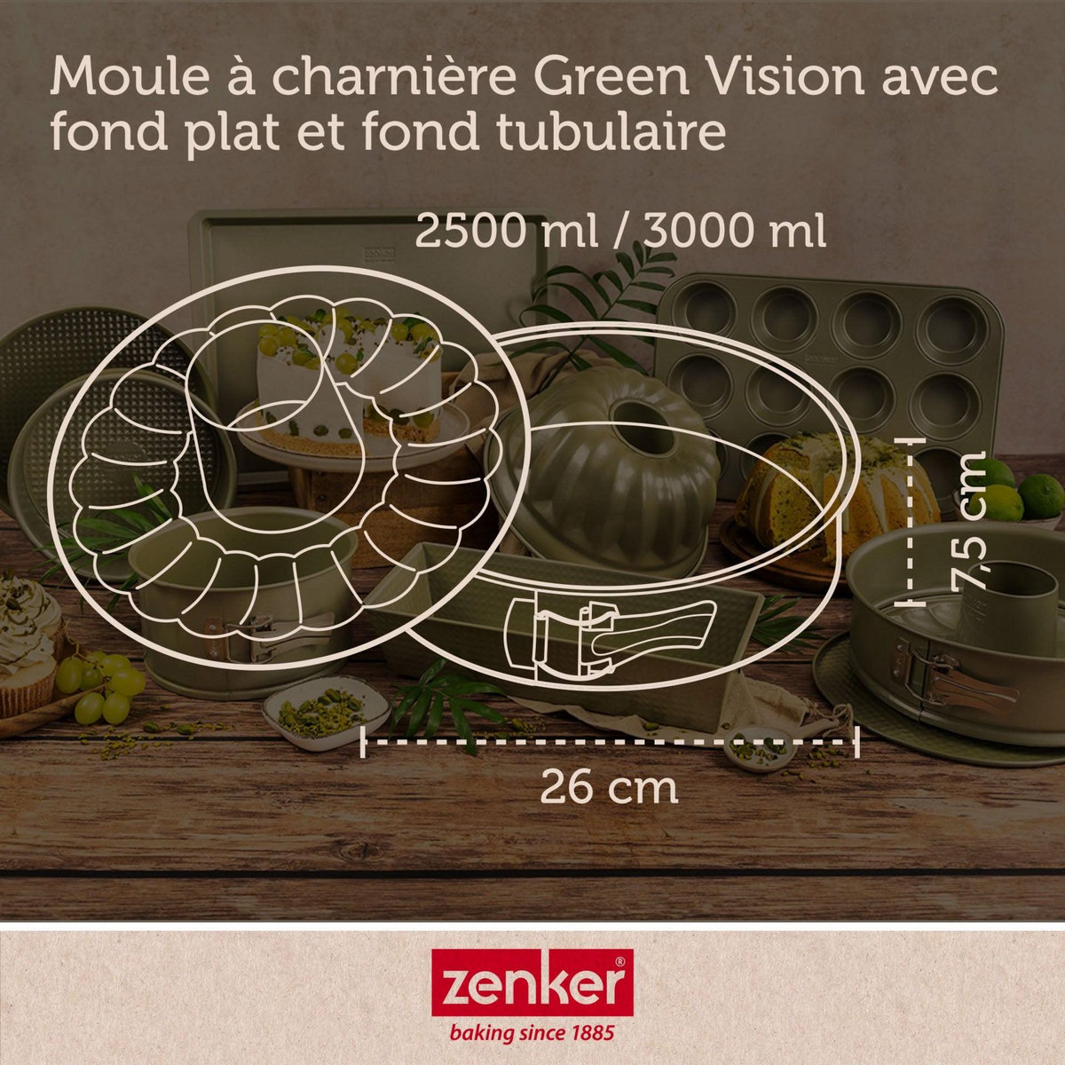 ZENKER Ensemble de 2 Moules à manqué et à savarin double fond 26 cm Zenker Green Vision