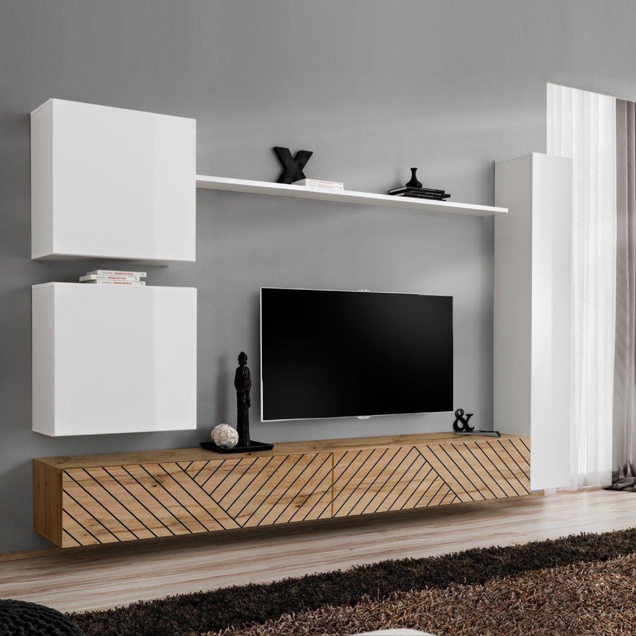 Paris Prix Ensemble meuble tv  switch lamel viii  280cm naturel & blanc