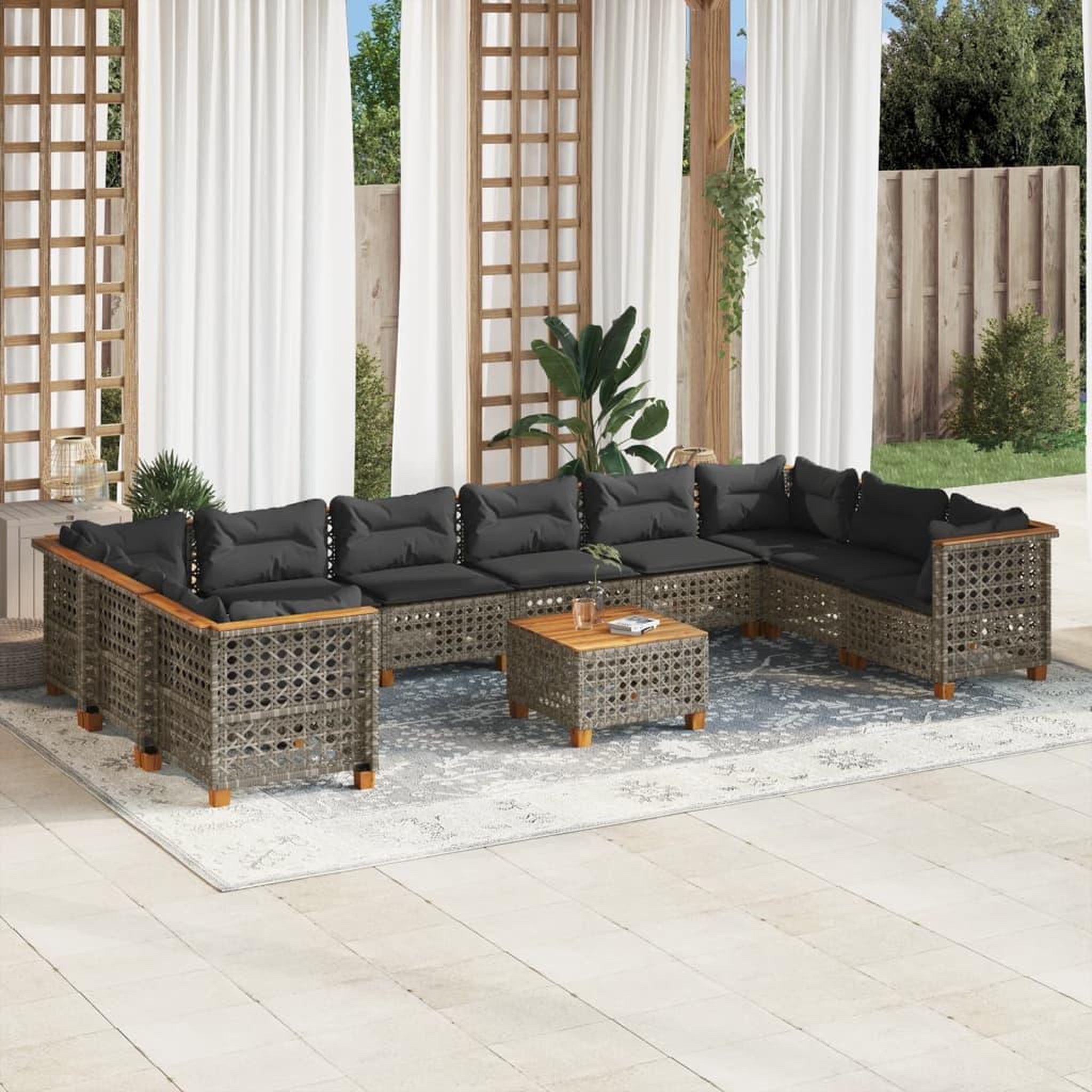VIDAXL Salon de jardin 11 pcs avec coussins gris resine tressee