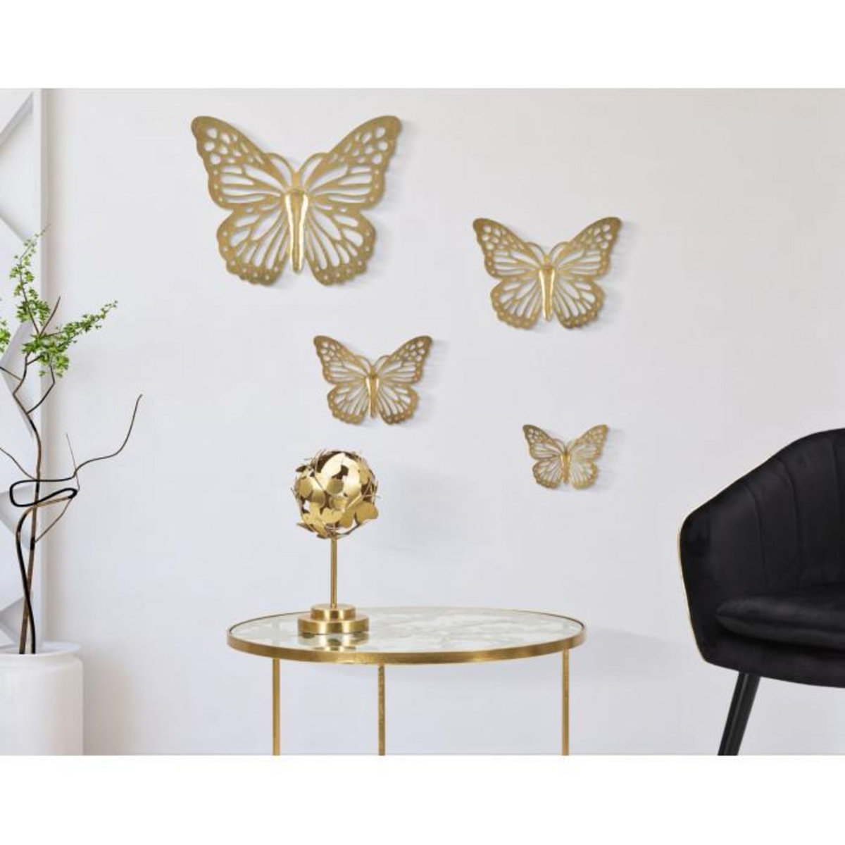 Paris Prix Lot de 4 Décorations Murales en Métal  Butterflies  35cm Or