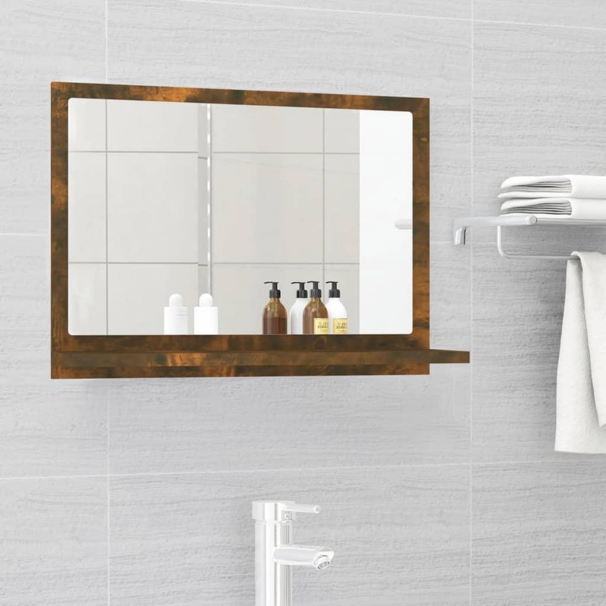 VIDAXL Miroir de bain Chene fume 60x10,5x37 cm Bois d'ingenierie