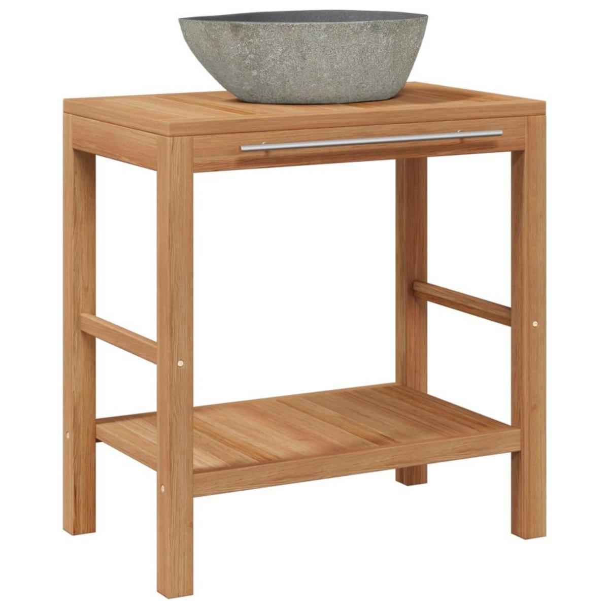 VIDAXL Armoire de toilette Teck solide et lavabo en pierre de riviere