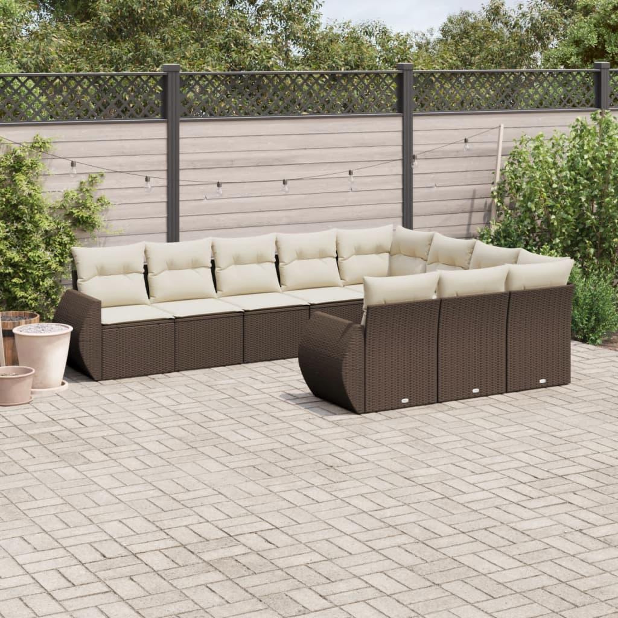 VIDAXL Salon de jardin 10 pcs avec coussins marron resine tressee