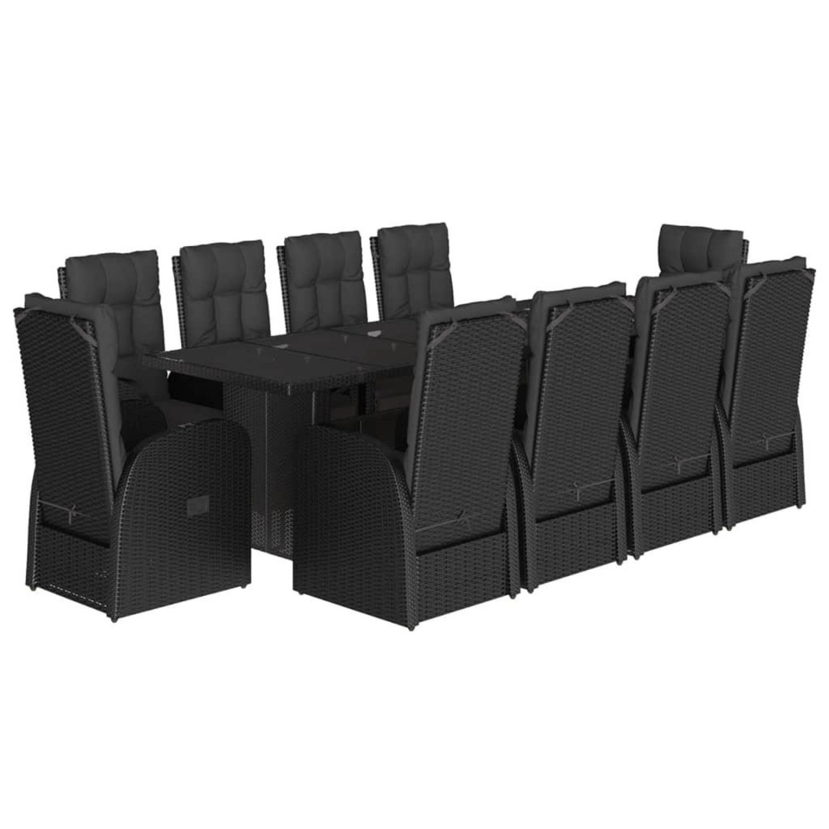 VIDAXL Ensemble a manger de jardin 11 pcs coussins noir resine tressee