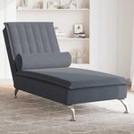 VIDAXL Chaise longue de massage avec traversin gris fonce velours