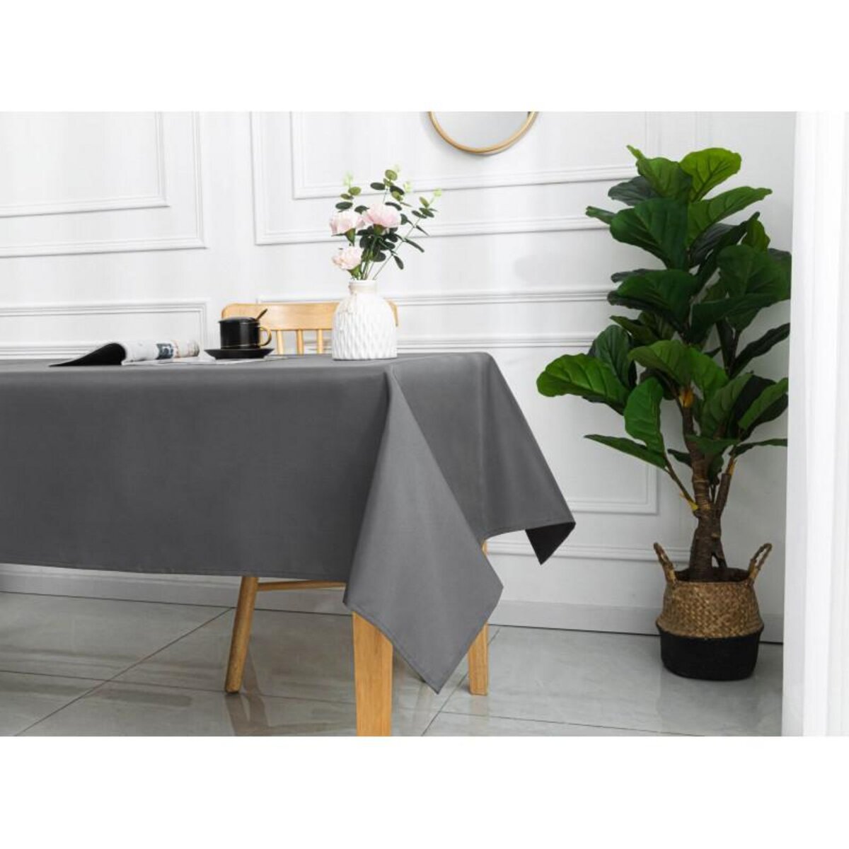 UNIVERS DECOR Nappe antitache unie Anthracite rectangulaire 145 x 240 cm
