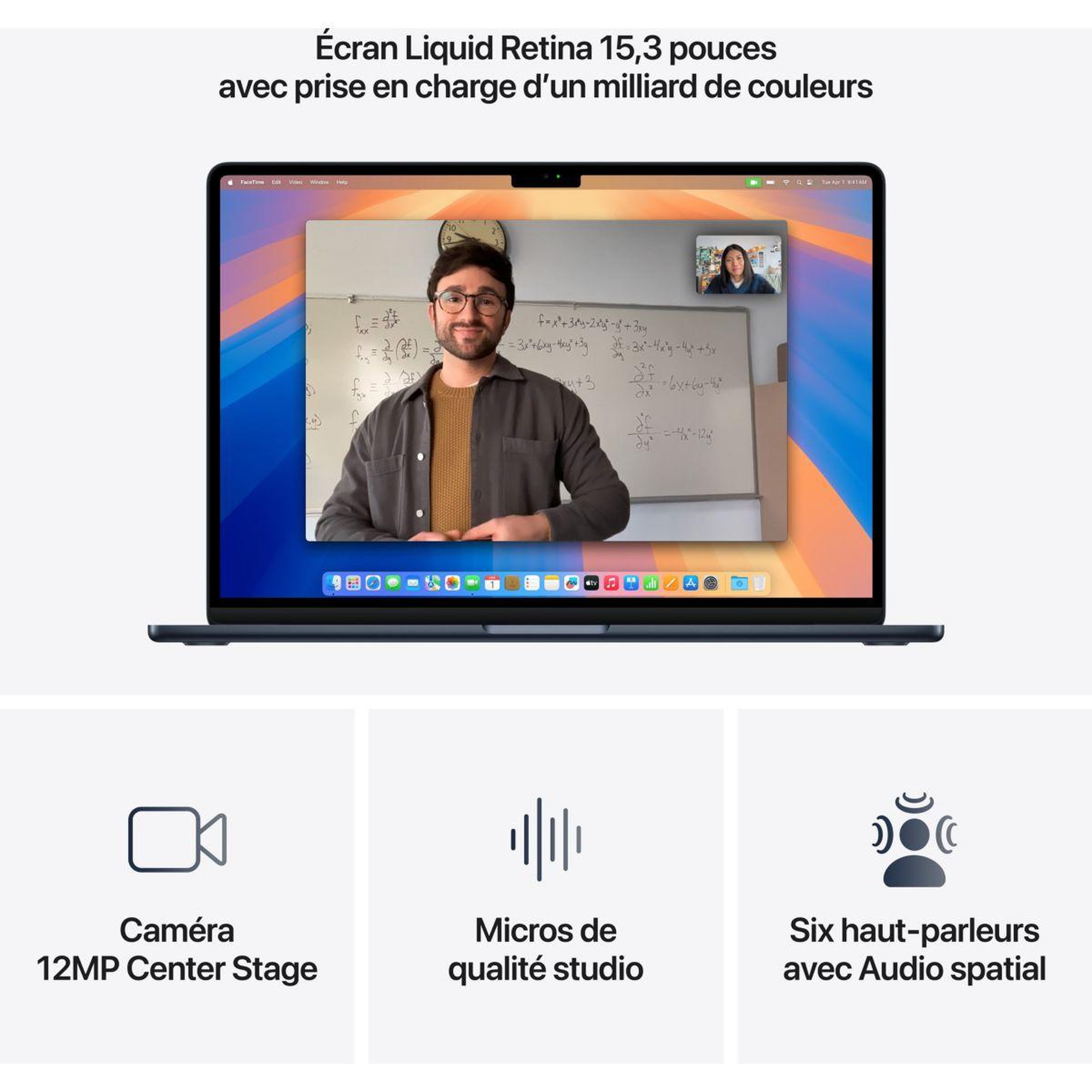 Voir la diapositive 5 : APPLE Ordinateur Apple Air 15  Puce M4 CPU 10 / GPU 10 coeurs Mémoire RAM 16Go Stockage 256Go SSD Retina Minuit