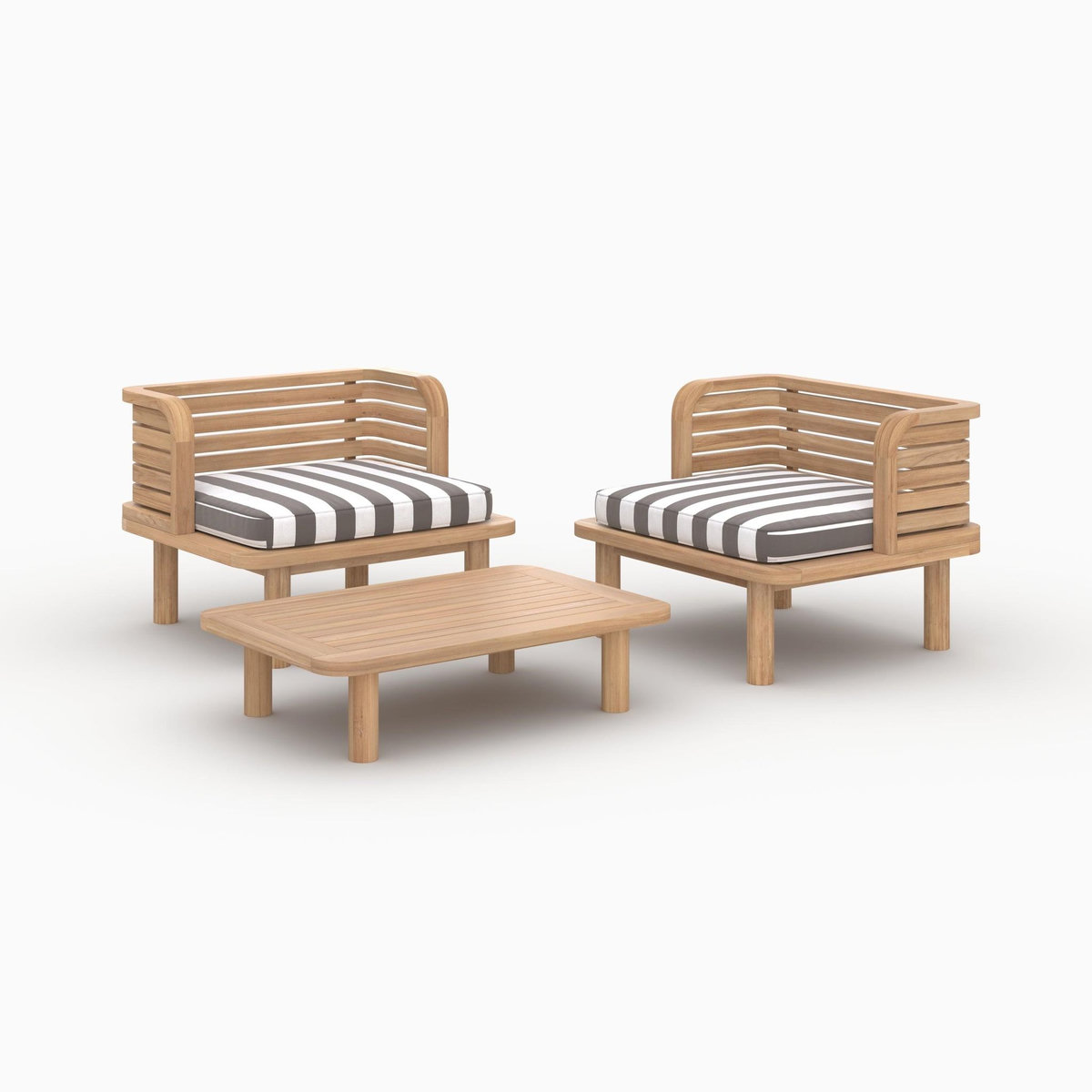 Rendez vous déco Salon de jardin 2 places en teck et tissu rayé gris, 2 fauteuils-Kilda