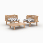Rendez vous déco Salon de jardin 2 places en teck et tissu rayé gris, 2 fauteuils-Kilda