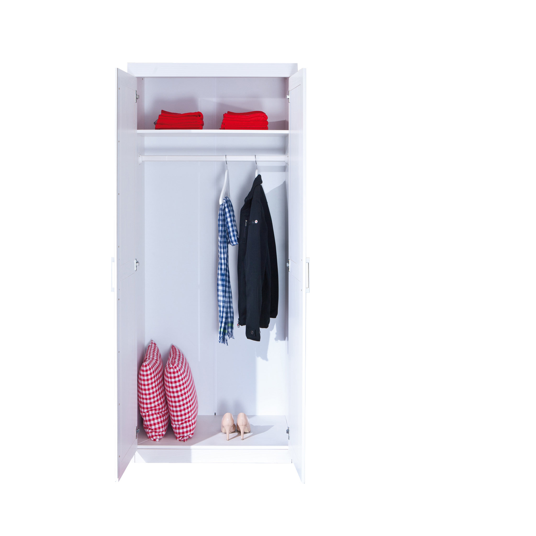 Voir la diapositive 2 : Armoire de chambre 2 portes avec penderie en pin massif blanc ULLI