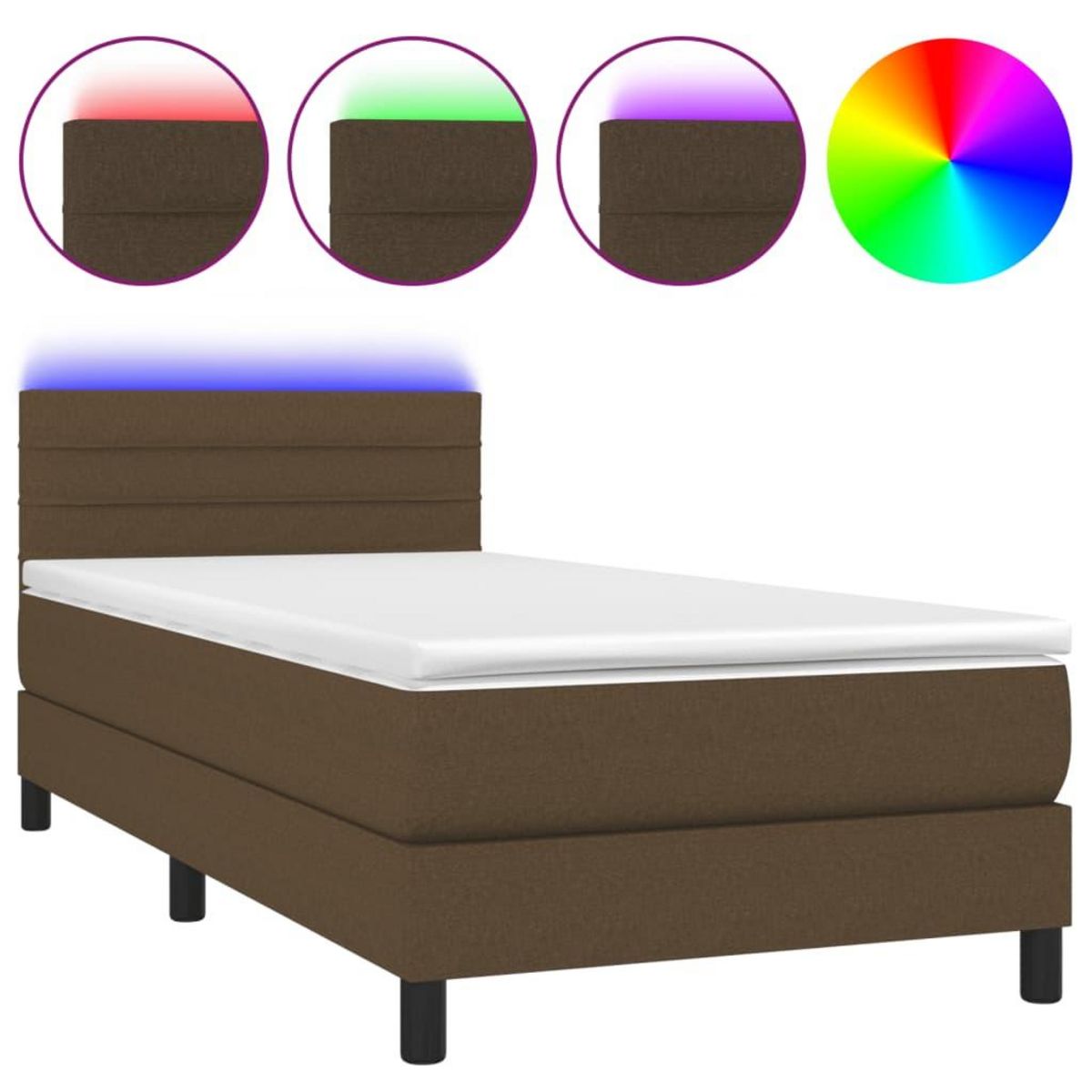 VIDAXL Sommier a lattes de lit et matelas et LED Marron fonce 80x200cm