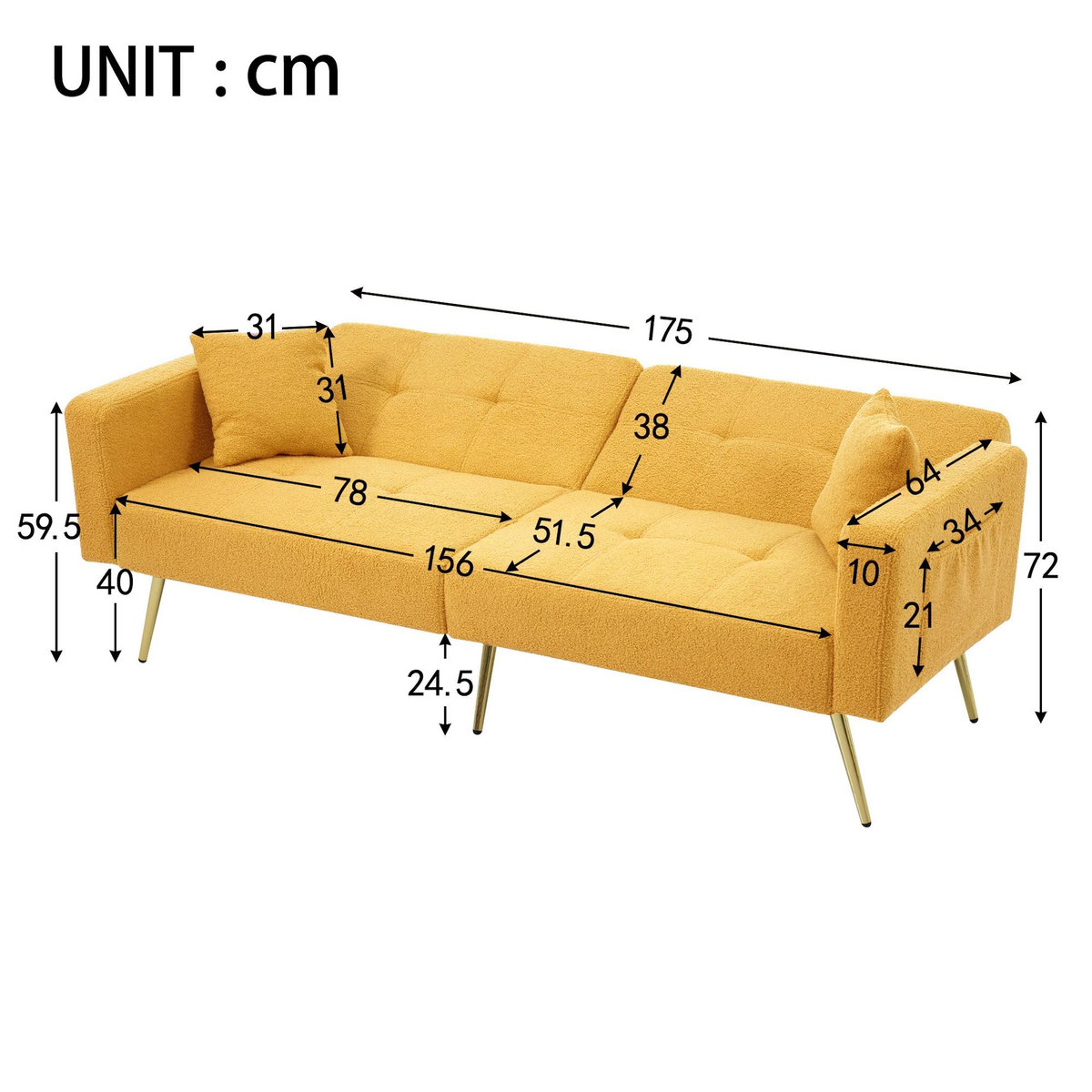 MERAX Canapé droit convertible 2 places tissu