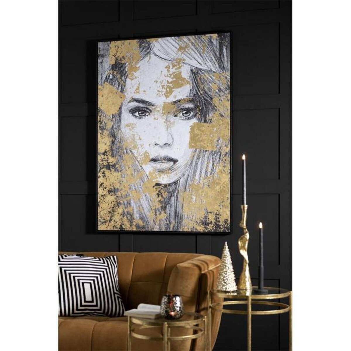 Paris Prix Tableau Déco  Visage  102x142cm Noir & Or