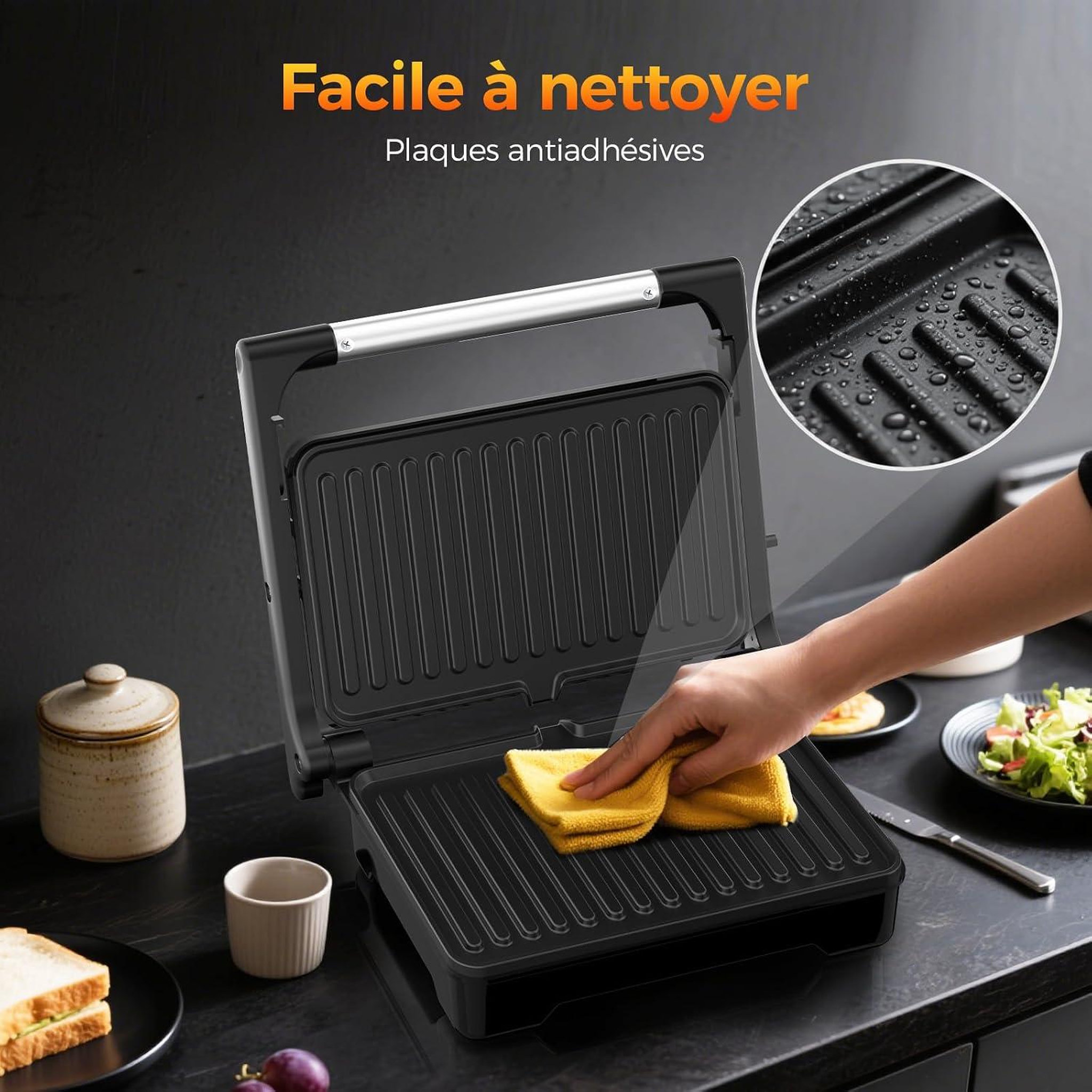 Voir la diapositive 4 : YASHE Appareil à croque-monsieur 1500 W, ouverture 180°, noir