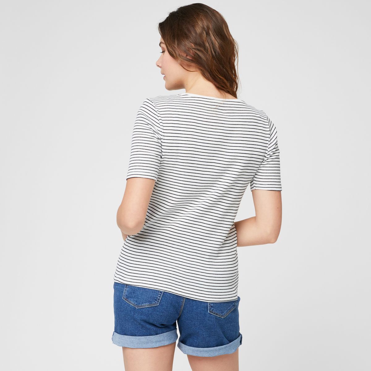 INEXTENSO T-shirt manches courtes col tunisien à rayures femme