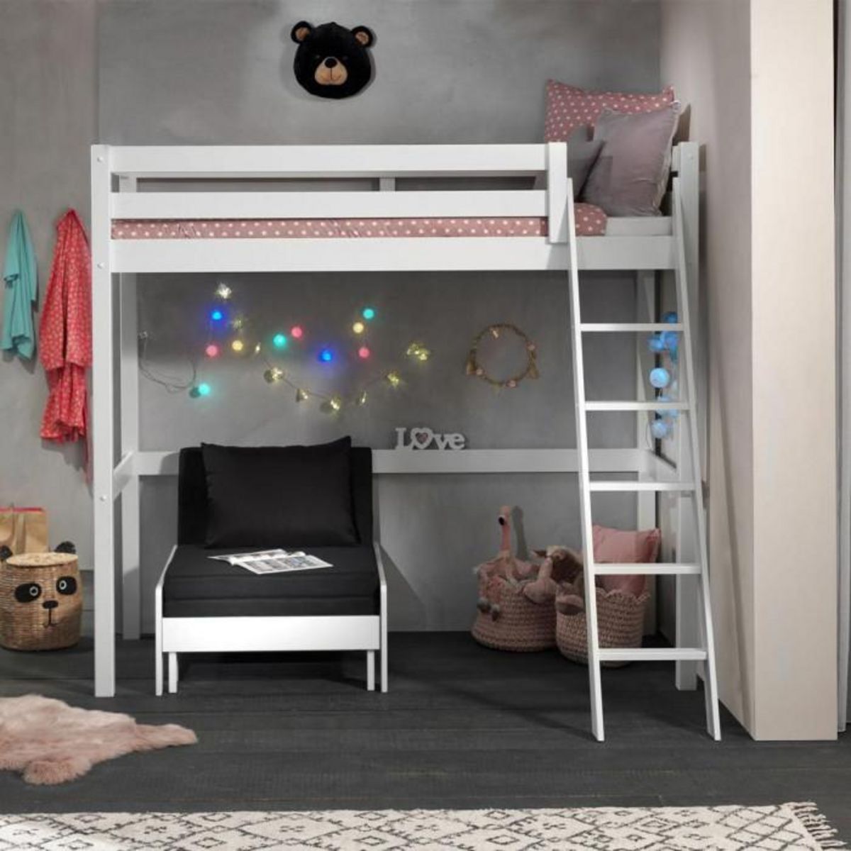 Paris Prix Pack - Lit Mezzanine & Fauteuil-Lit  Pino  Blanc