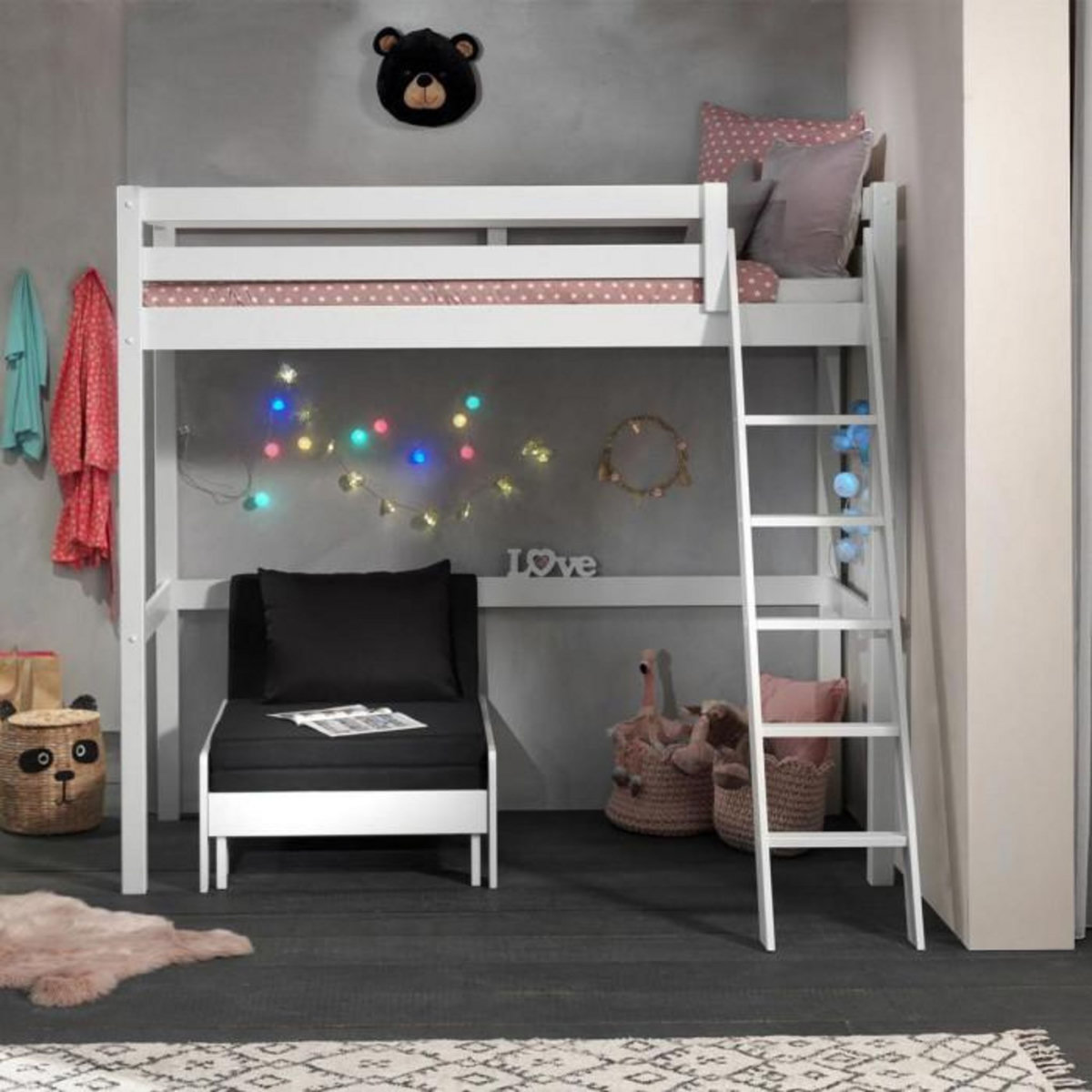 Paris Prix Pack - Lit Mezzanine & Fauteuil-Lit  Pino  Blanc