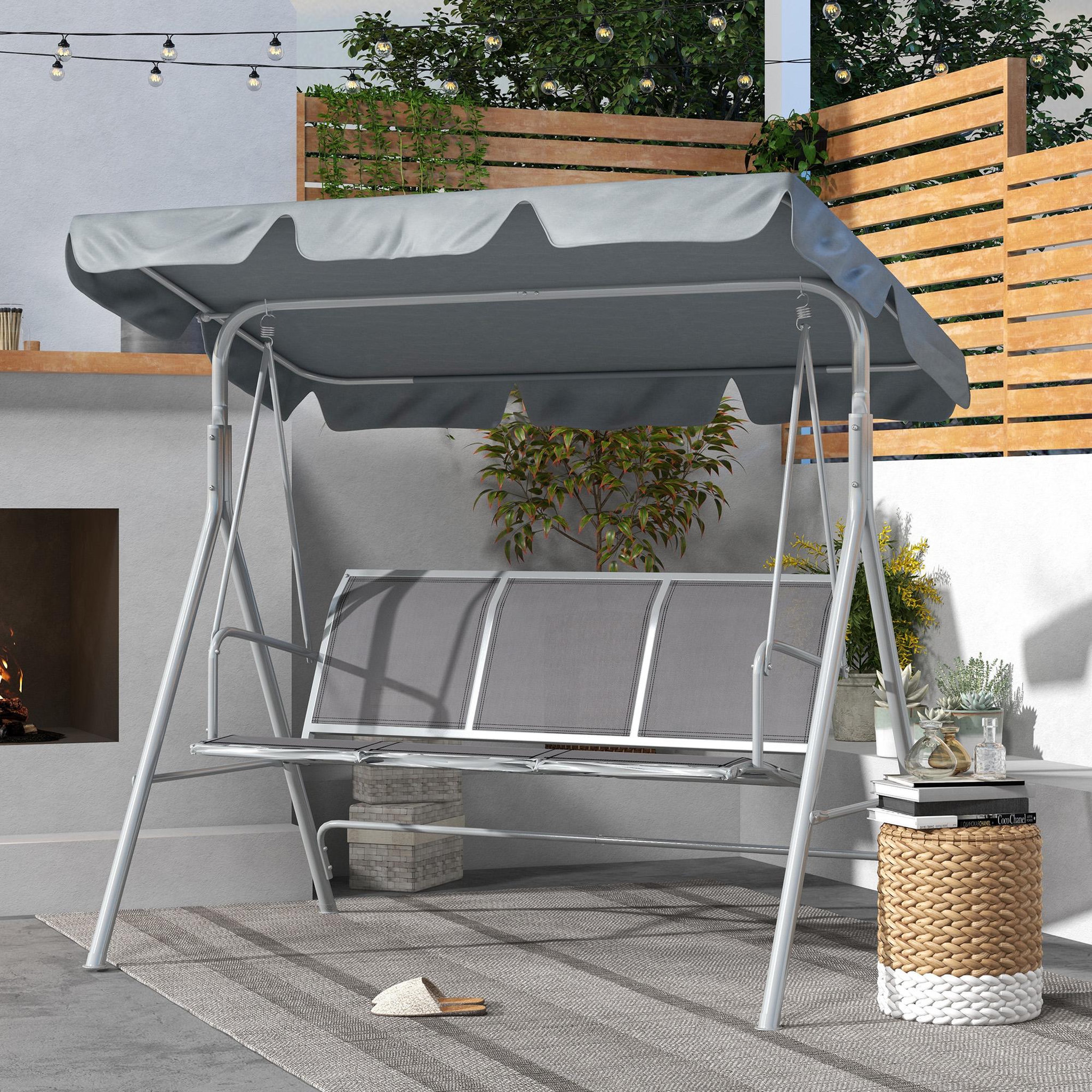 Voir la diapositive 4 : OUTSUNNY Balancelle de jardin 3 places grand confort toit imperméabilisé inclinaison réglable assise et dossier ergonomique acier textilène gris clair
