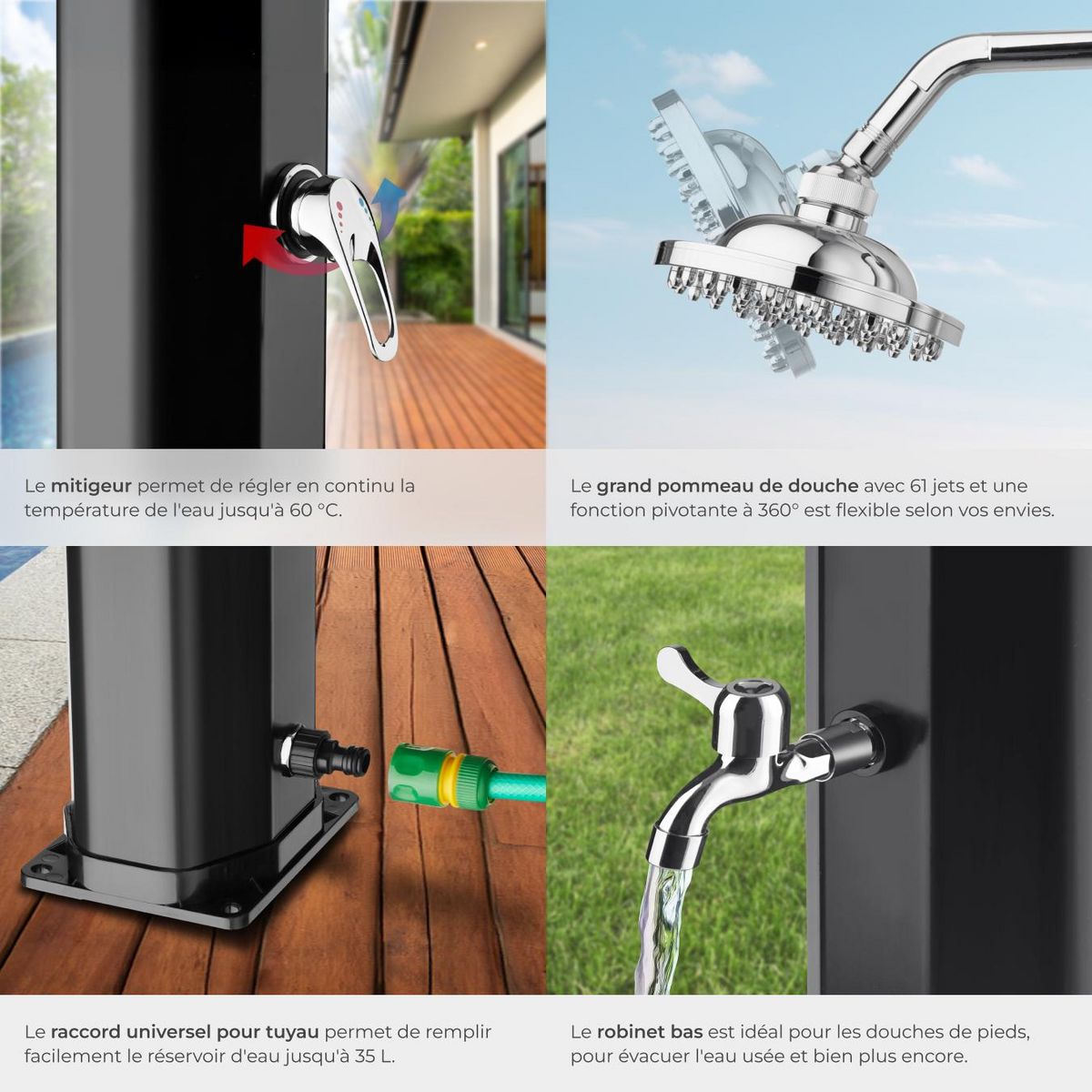 tectake Douche solaire 35 litres noir