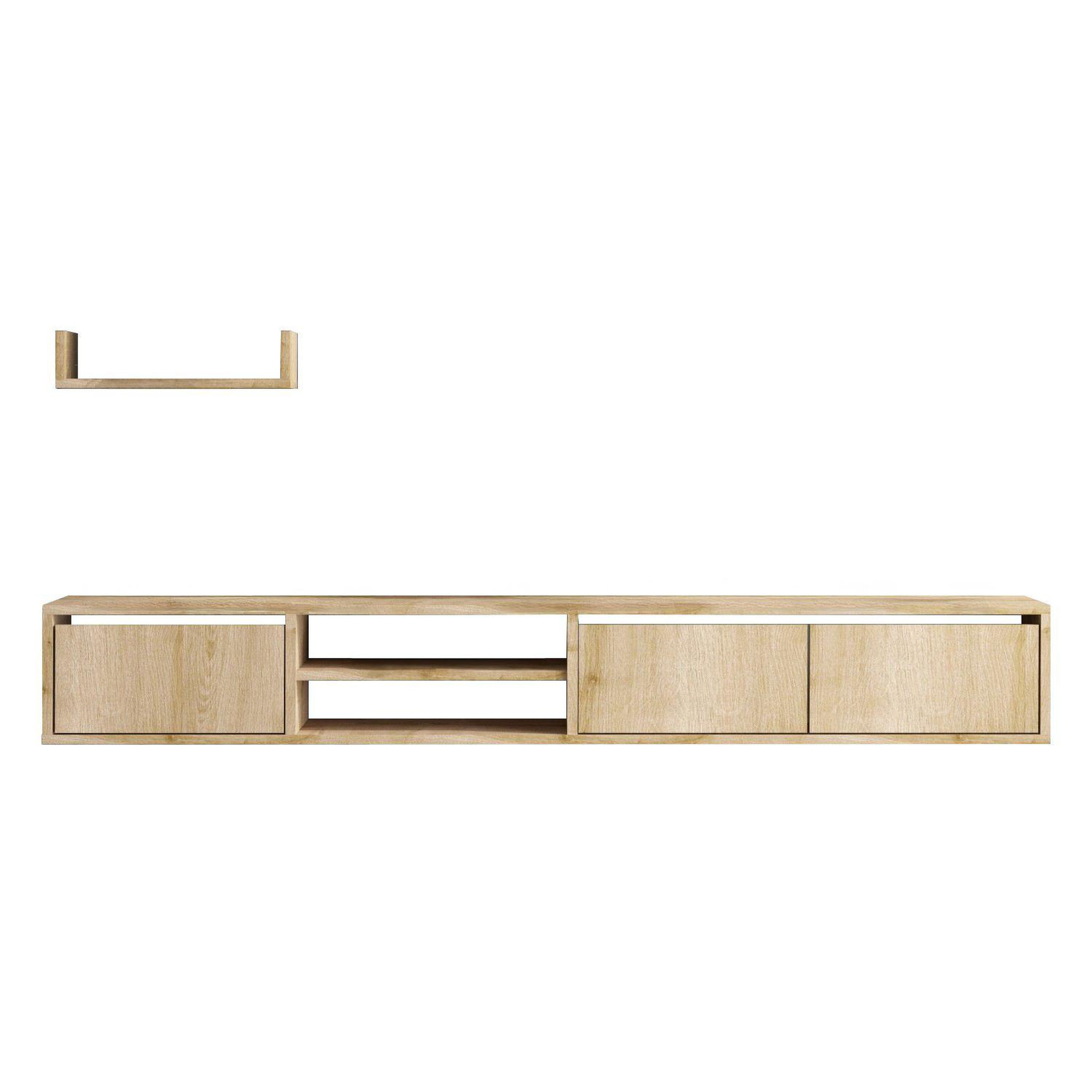 Habitat et Jardin Meuble tv suspendu avec étagère murale en bois  heka  - 180 x 30 x 25 cm - beige