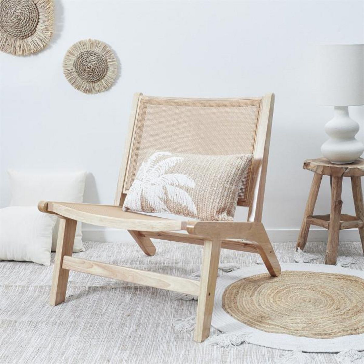 Paris Prix Coussin Déco  Palmier  30x50cm Naturel & Blanc