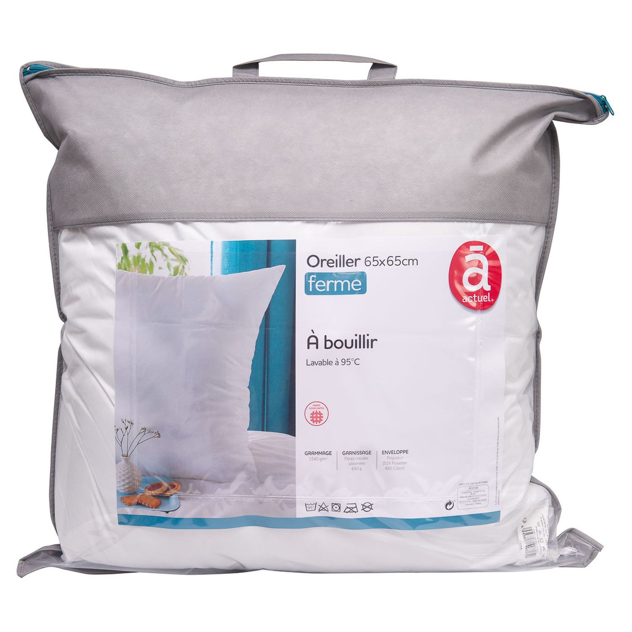 ACTUEL Oreiller soutien ferme uni à bouillir en polycoton