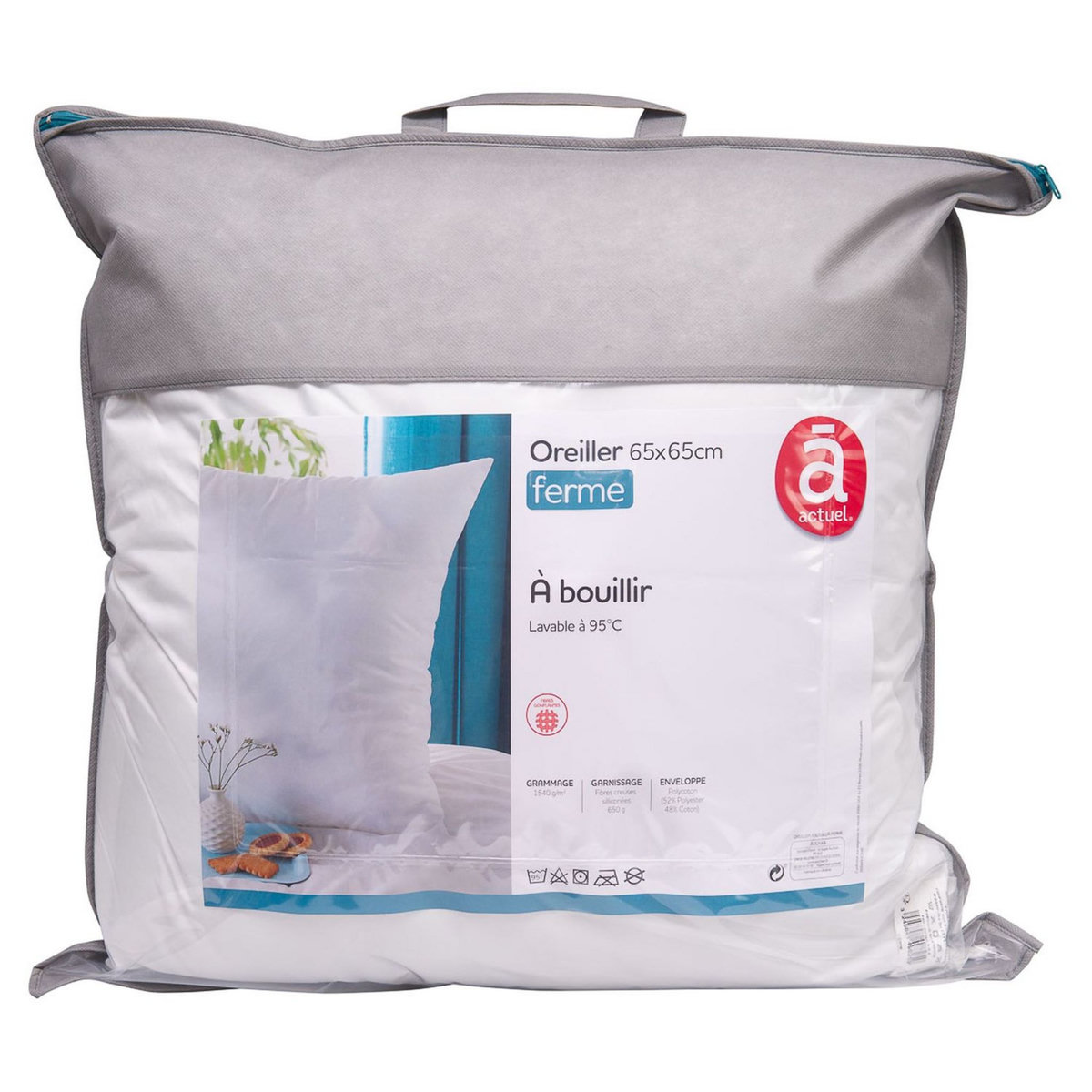 ACTUEL Oreiller soutien ferme uni à bouillir en polycoton