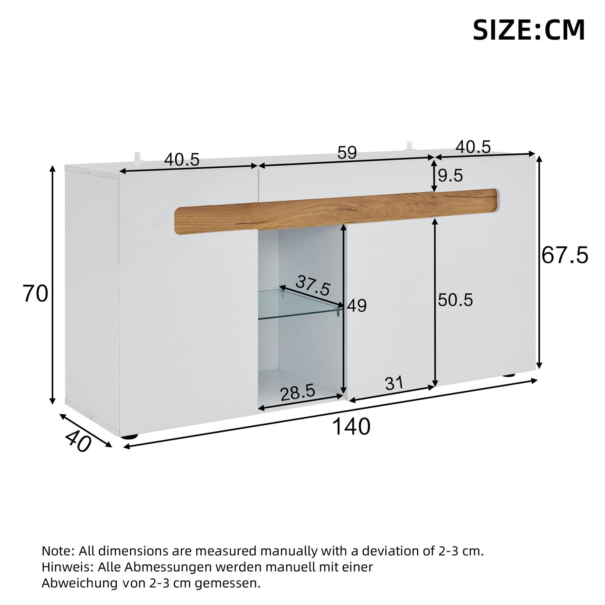 Voir la diapositive 3 : MERAX Buffet 3 porte(s) 0 tiroir(s) - 140 cm blanc+naturel led panneau de particules