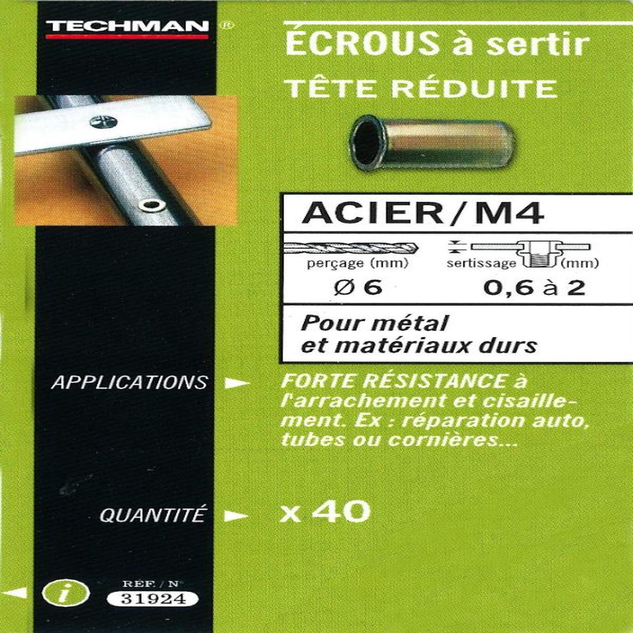 TECHMAN 40 écrous M4 à sertir acier avec tête réduite