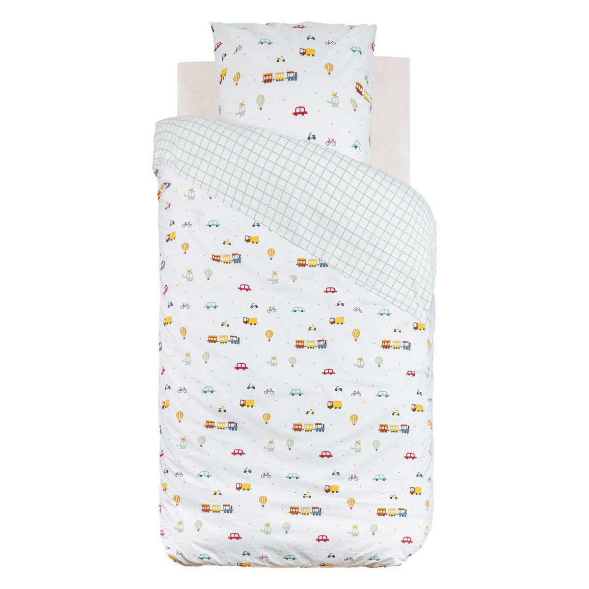 ATMOSPHERA Parure de lit enfant réversible voitures - 100% coton 57 fils/cm² - 140 x 200 cm