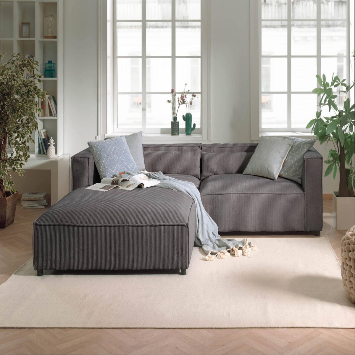 LISA DESIGN Ela - canapé d'angle gauche 4 places - en velours côtelé - style contemporain